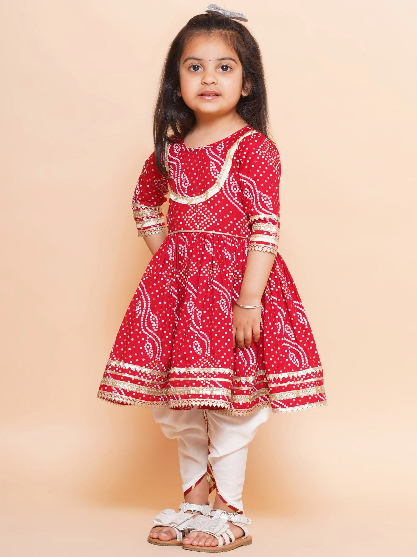 Chunriprint cotton kurti and dhoti set-Red