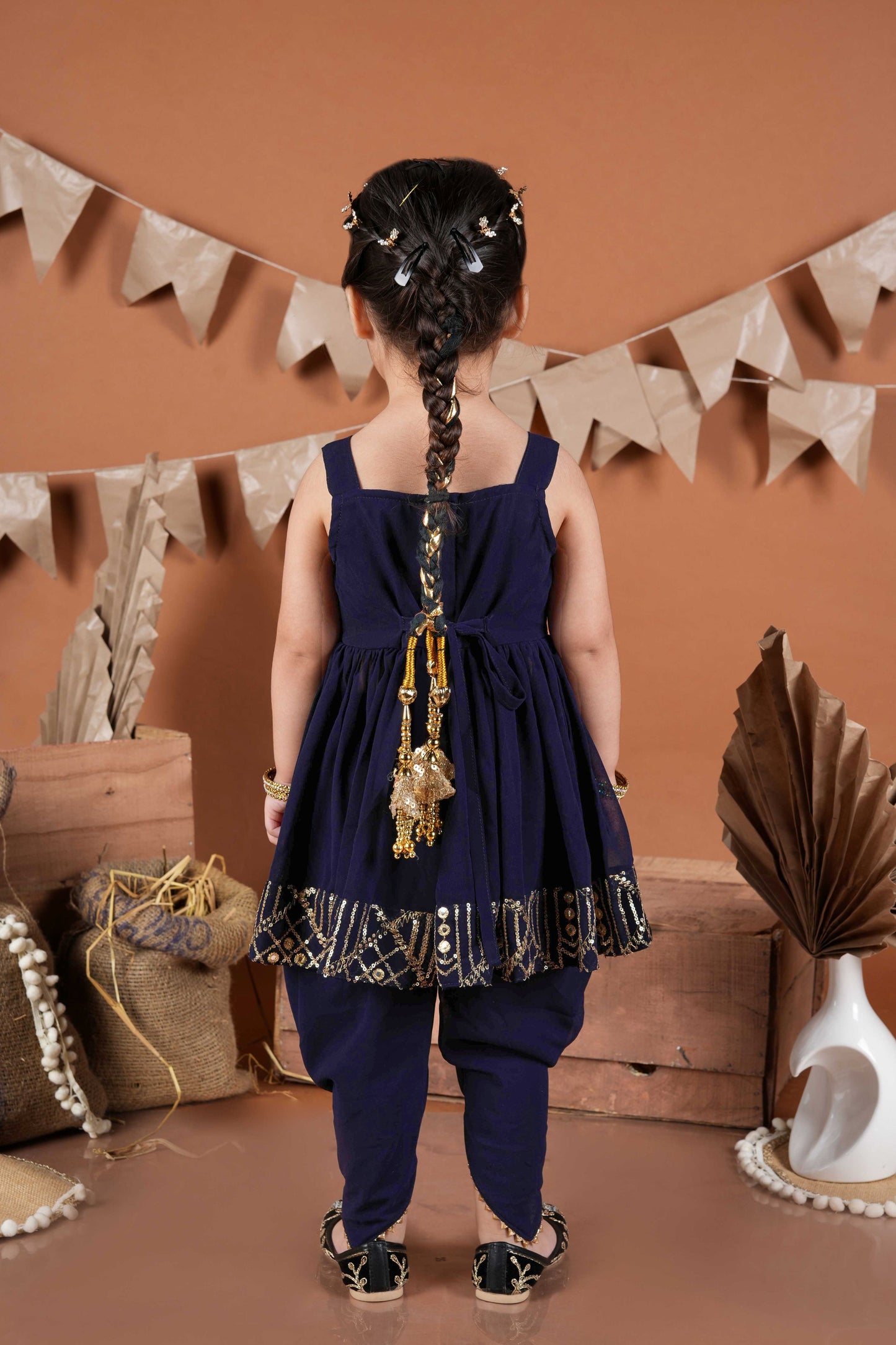 Embroidered peplum top with dhoti-T-Navychowk