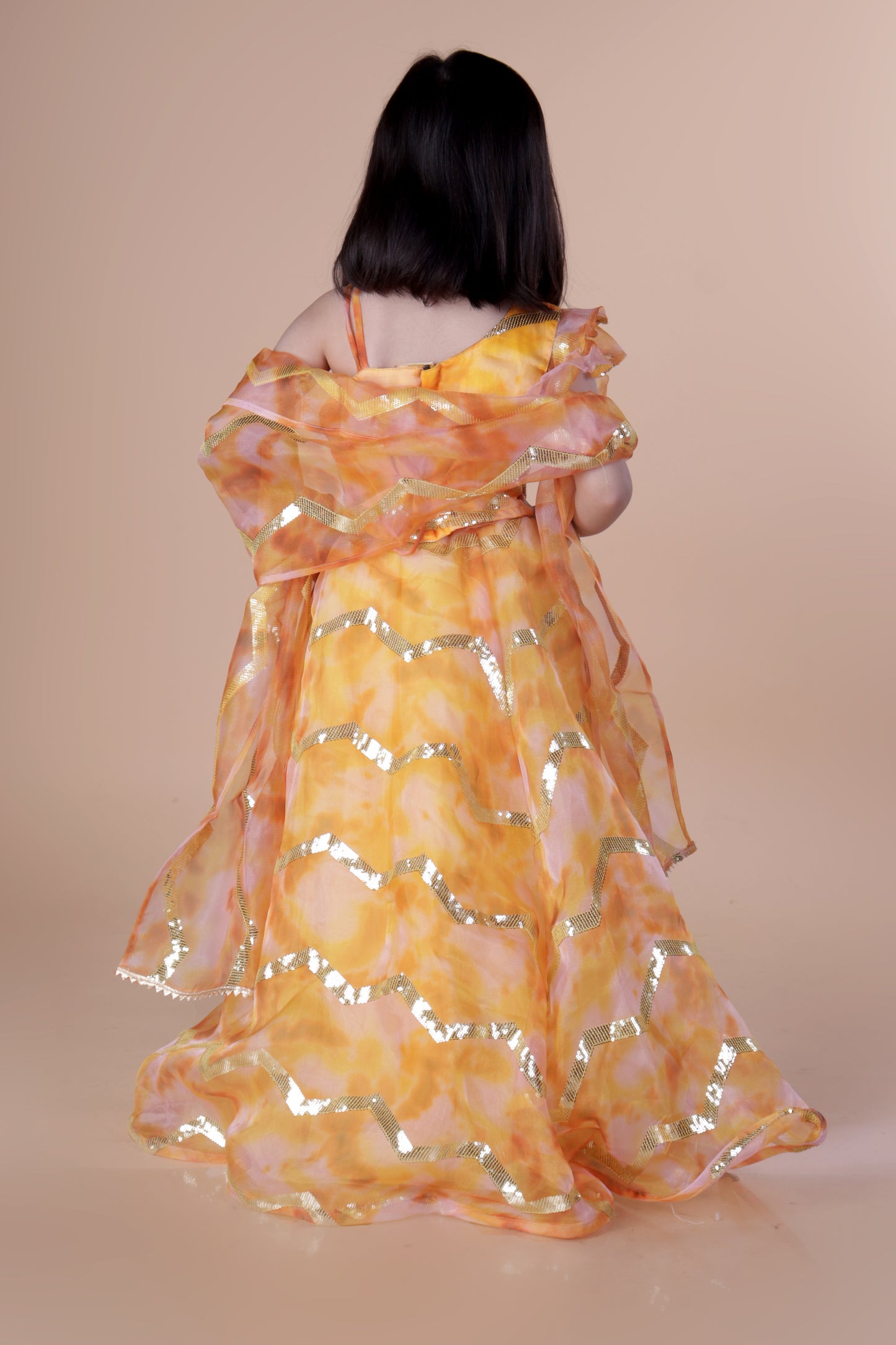 Embellished organza lehenga and choli set -T-l2-Yellow