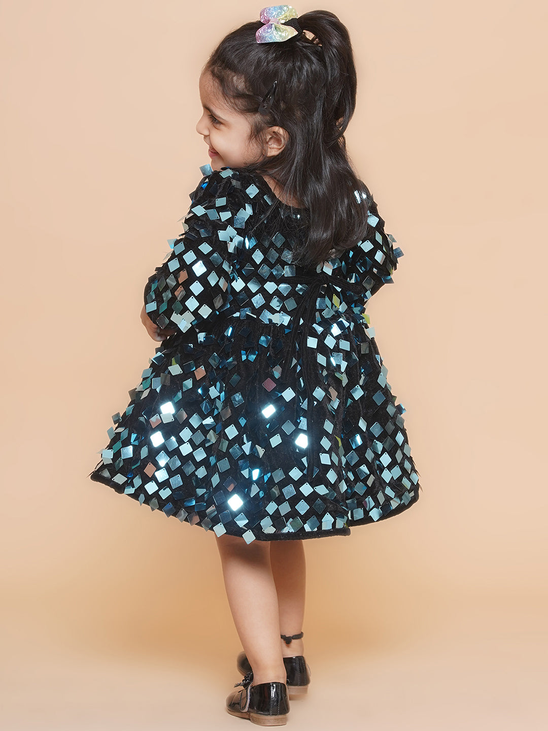 Velvet sparkle party frock-Black