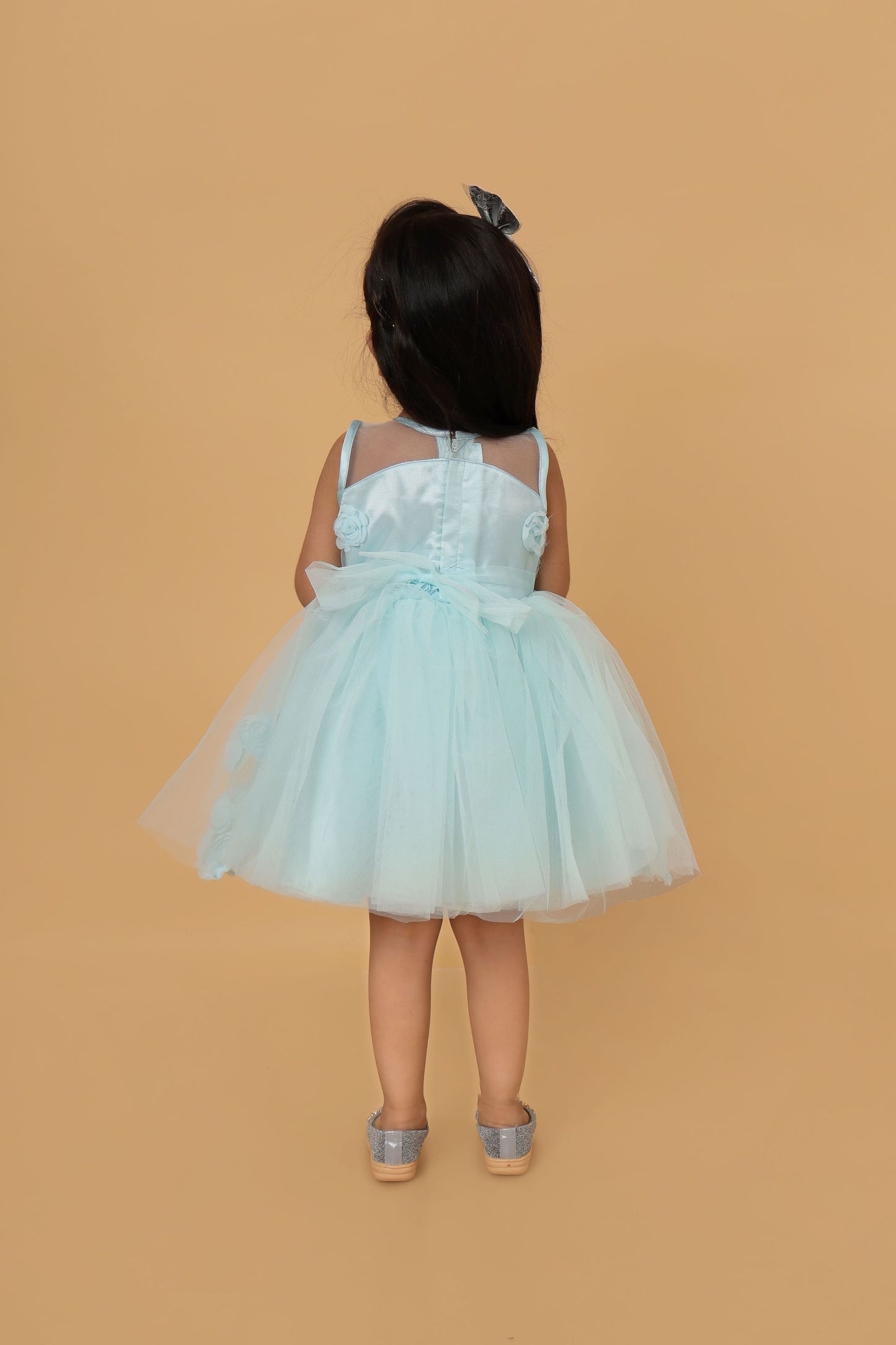 Flower Decorated fit and flare net party frock