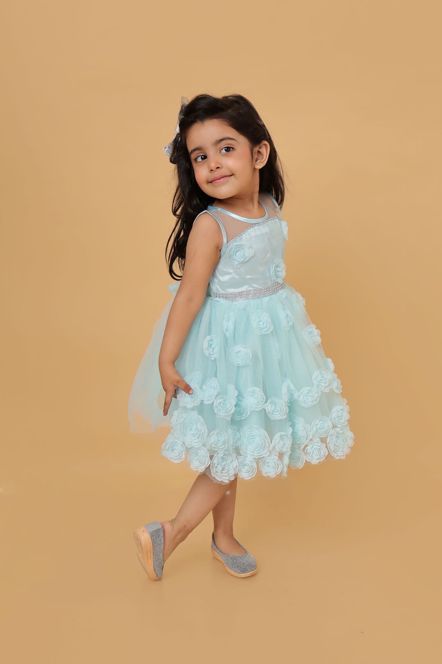 Flower Decorated fit and flare net party frock