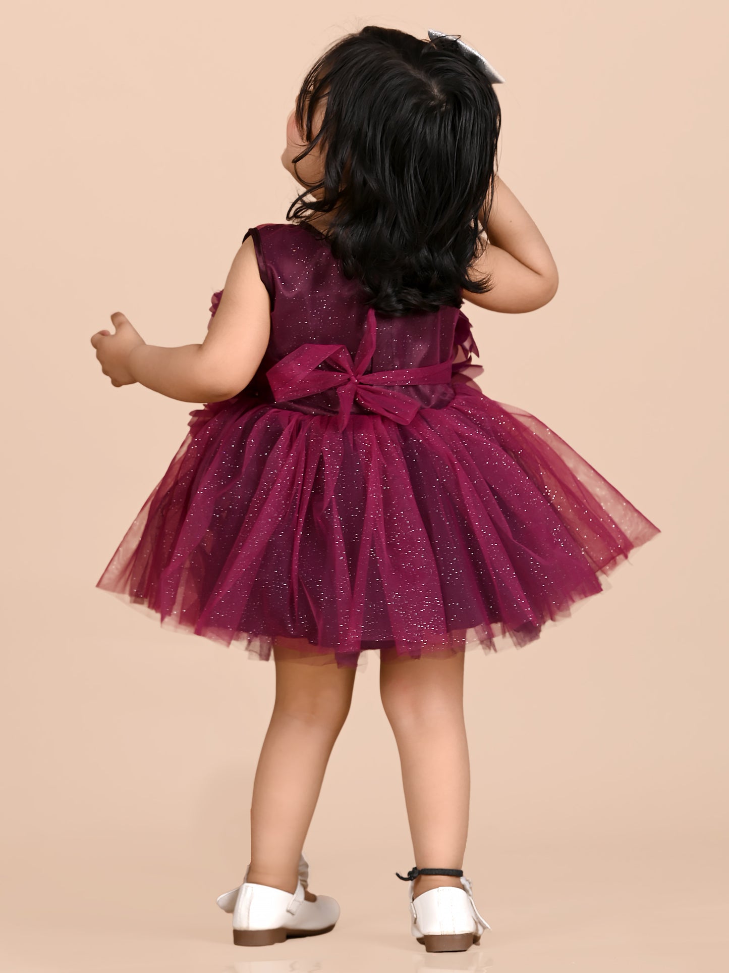 Fit and Flare Net Leaf Frock- Burgundy