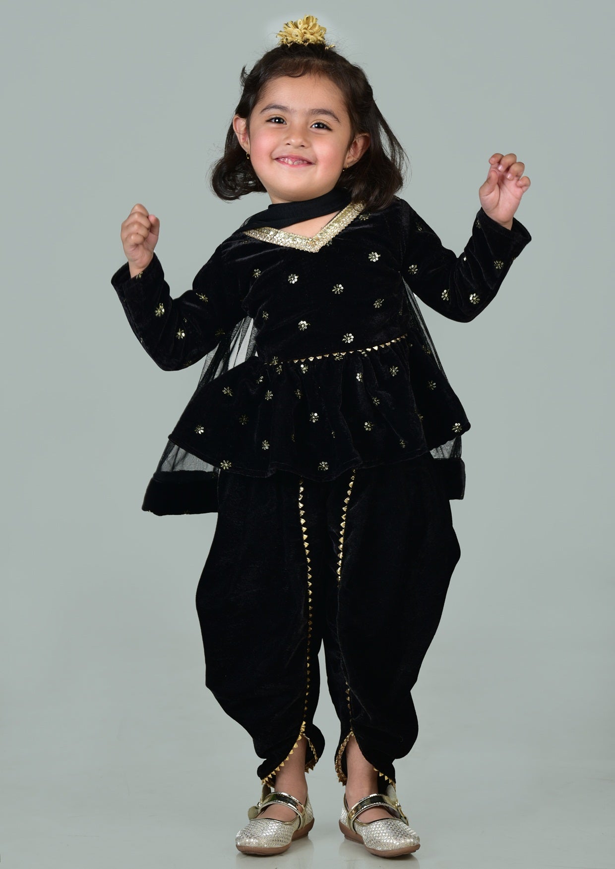 Titrit Black velvet dhoti with dupatta