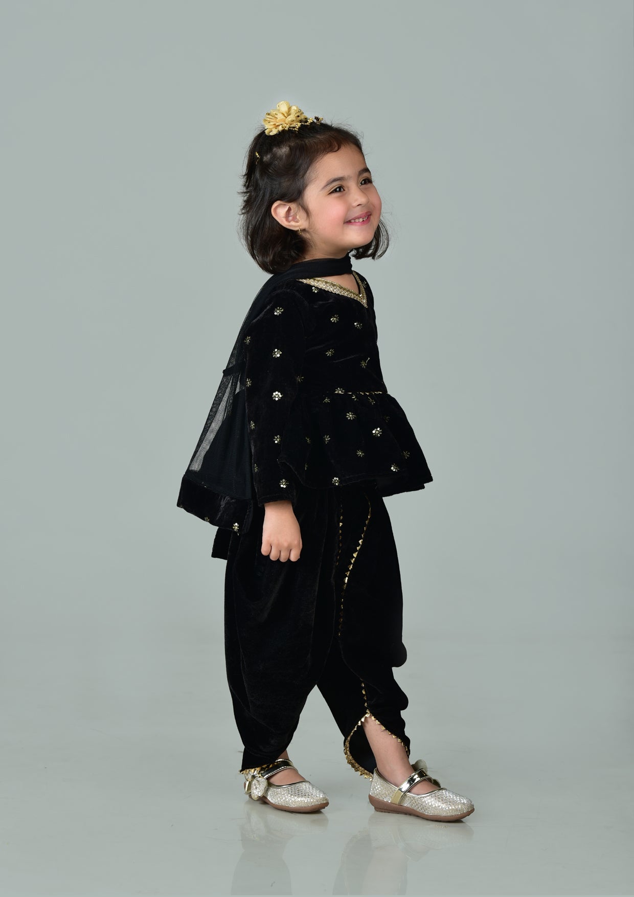 Titrit Black velvet dhoti with dupatta