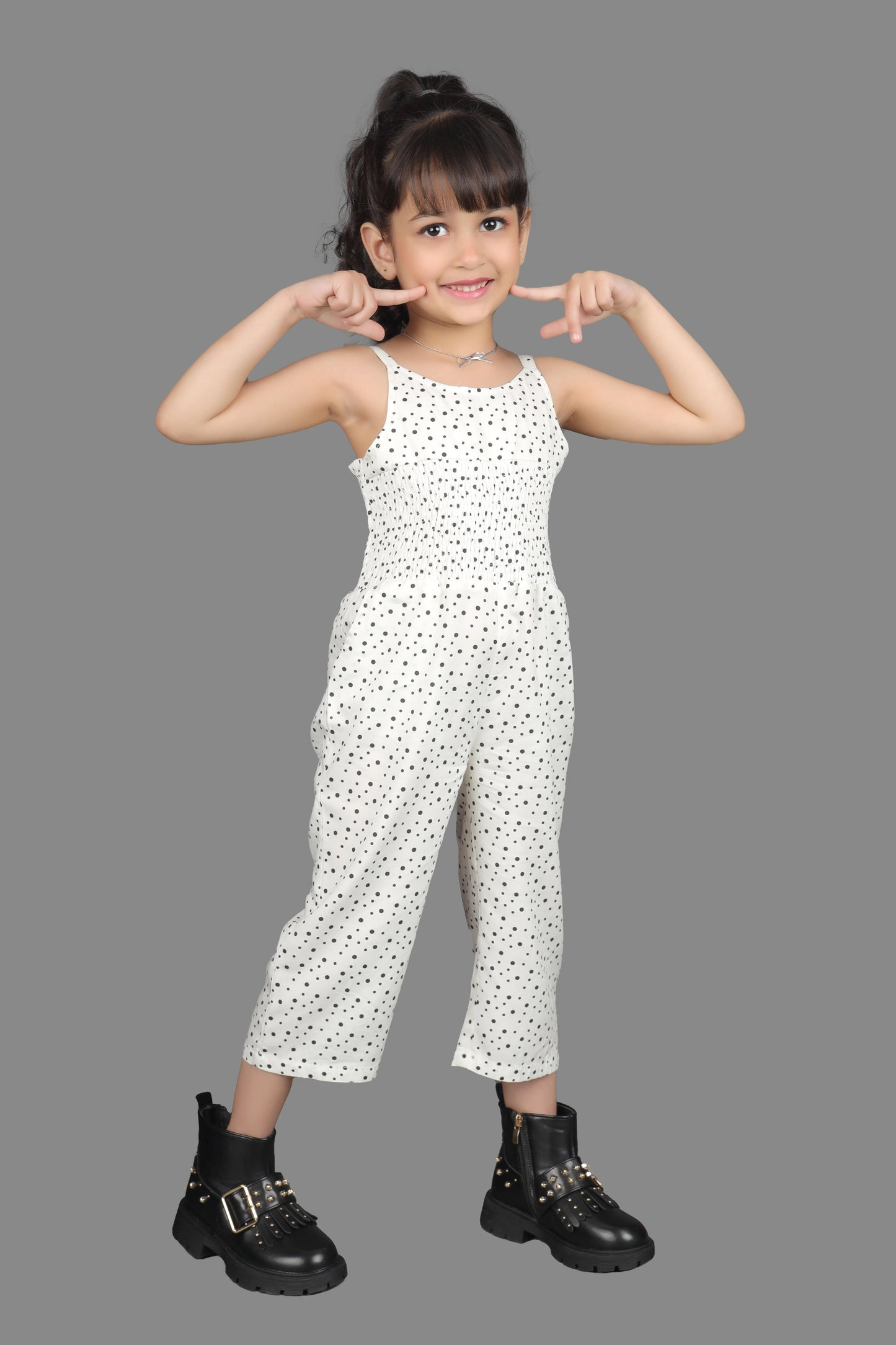 Ankle Length Cotton Jumpsuit (White)