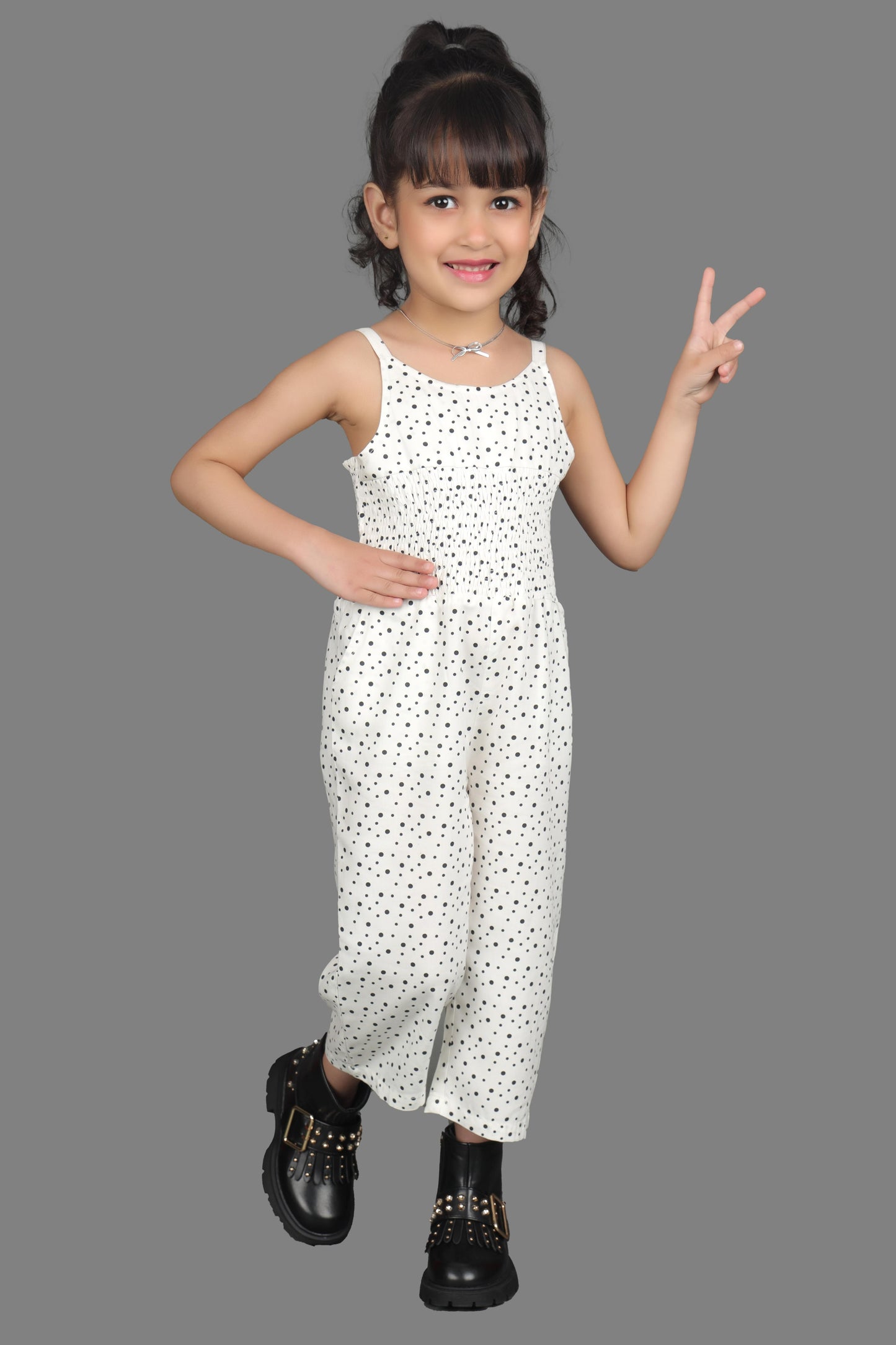 Ankle Length Cotton Jumpsuit (White)
