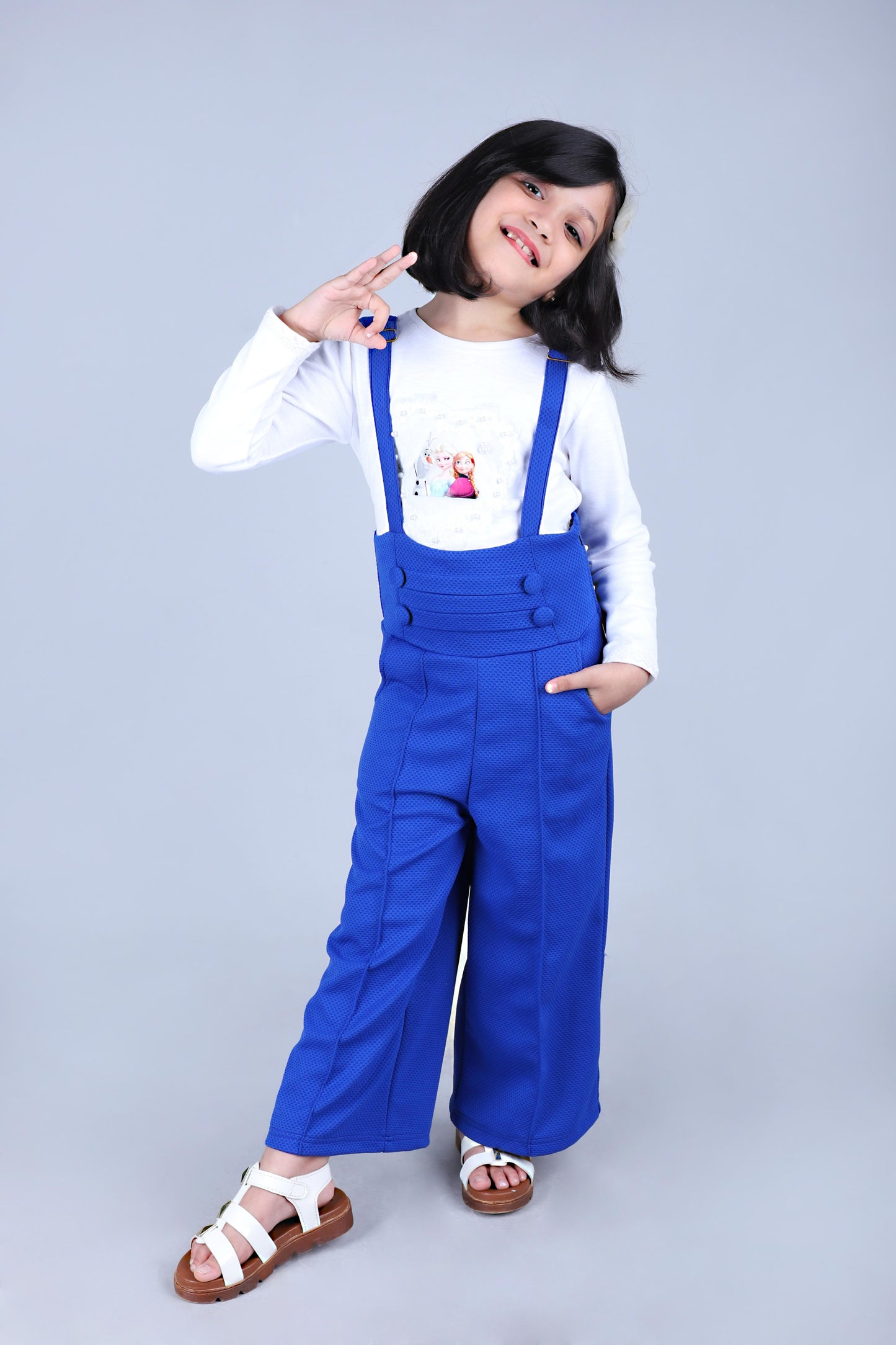 Full Sleeves Top and Dungaree Set (Blue)