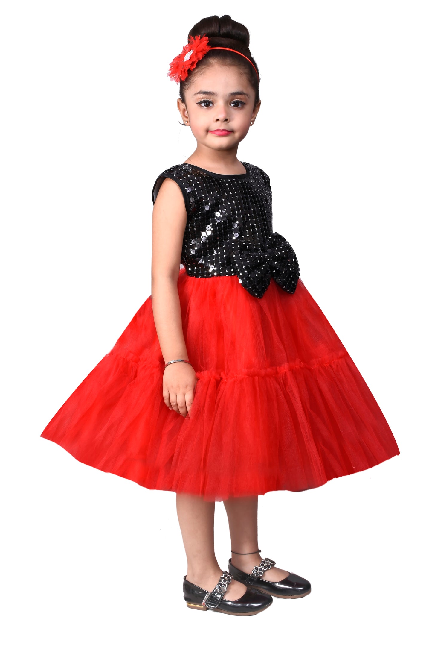 Net Baby Party Frock (Red & Black)