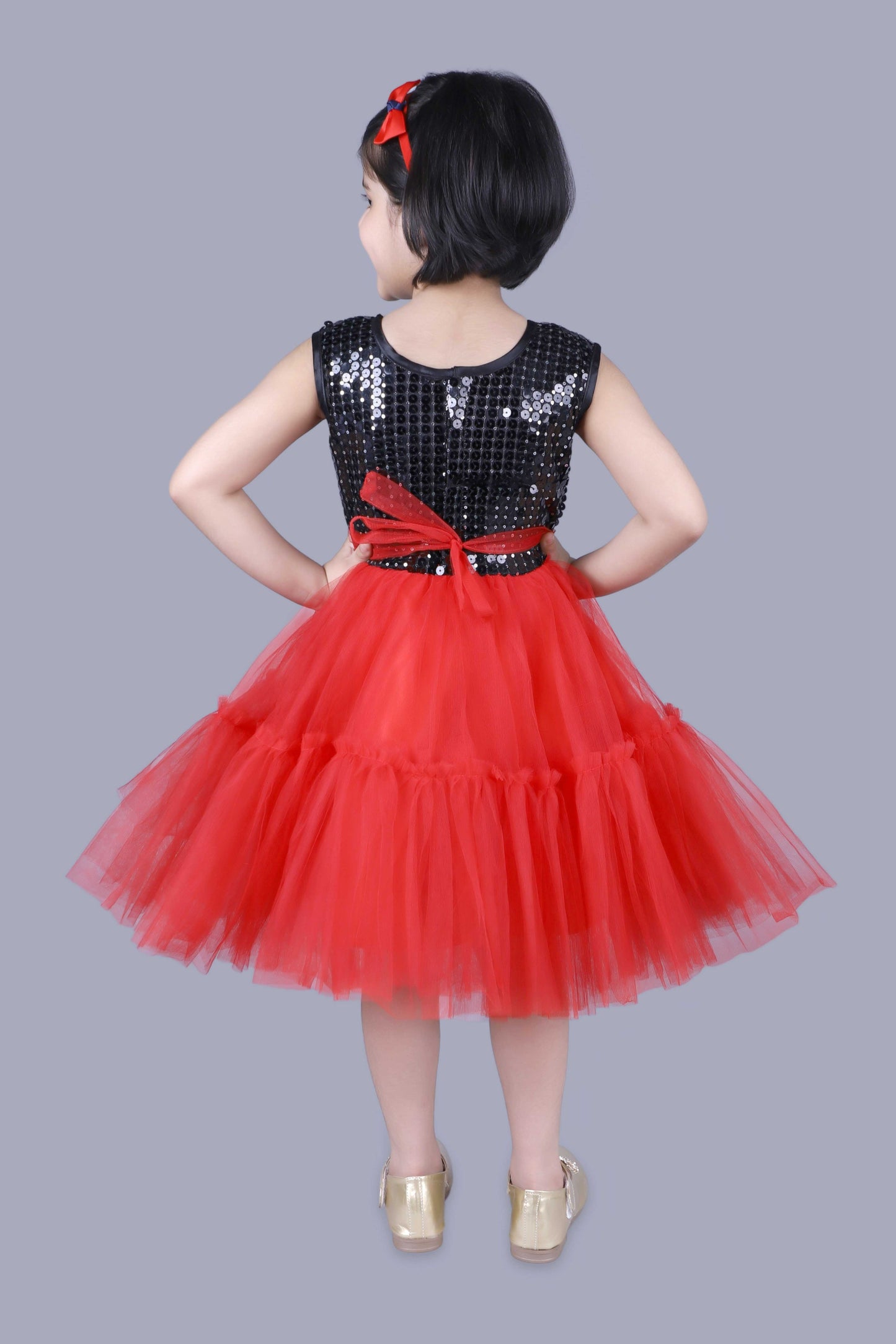 Net Baby Party Frock (Red & Black)
