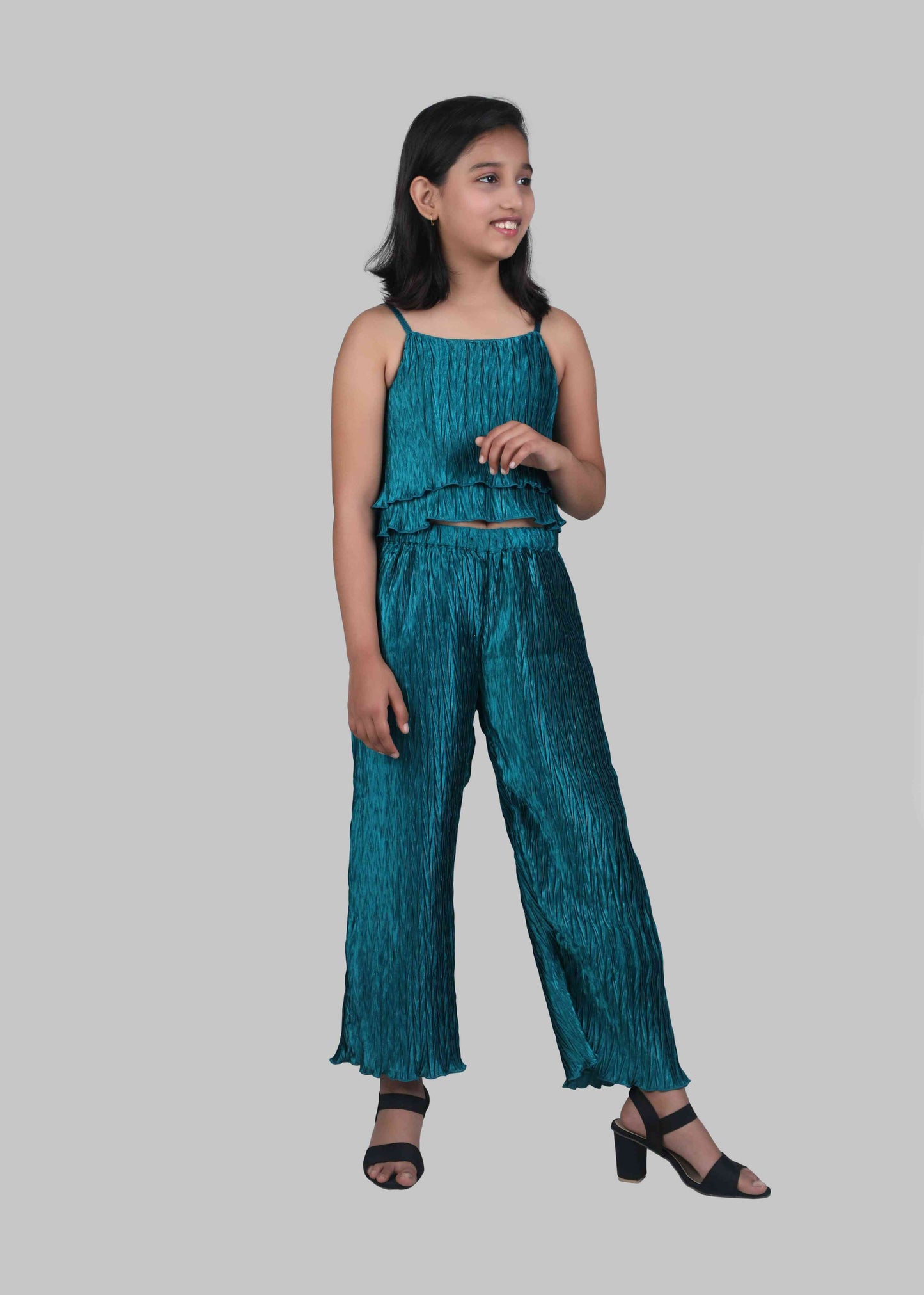 Pleated Top and Palazzo Set (Emerald)