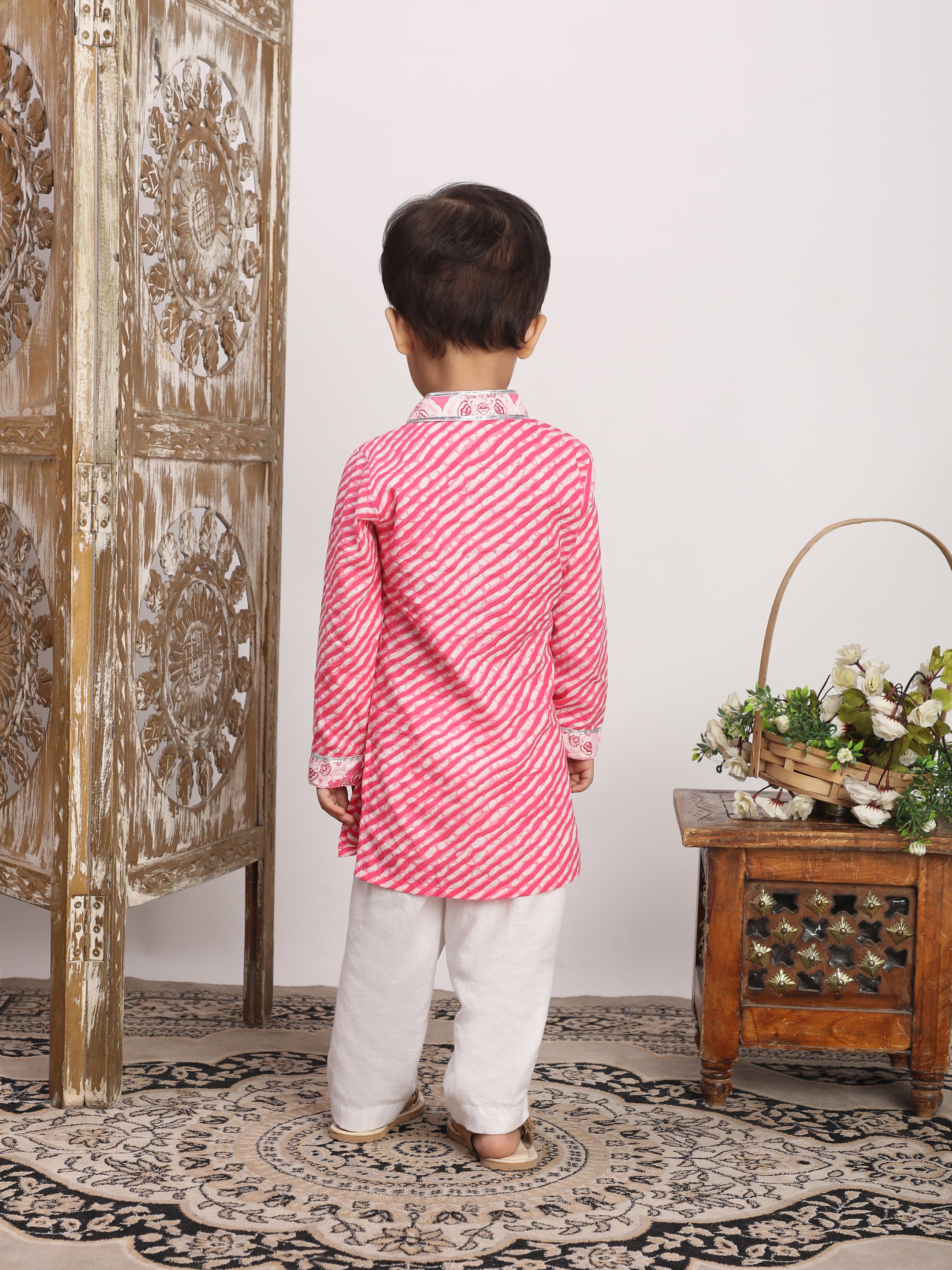 Leheriya cotton kurta and pajama set-Pink