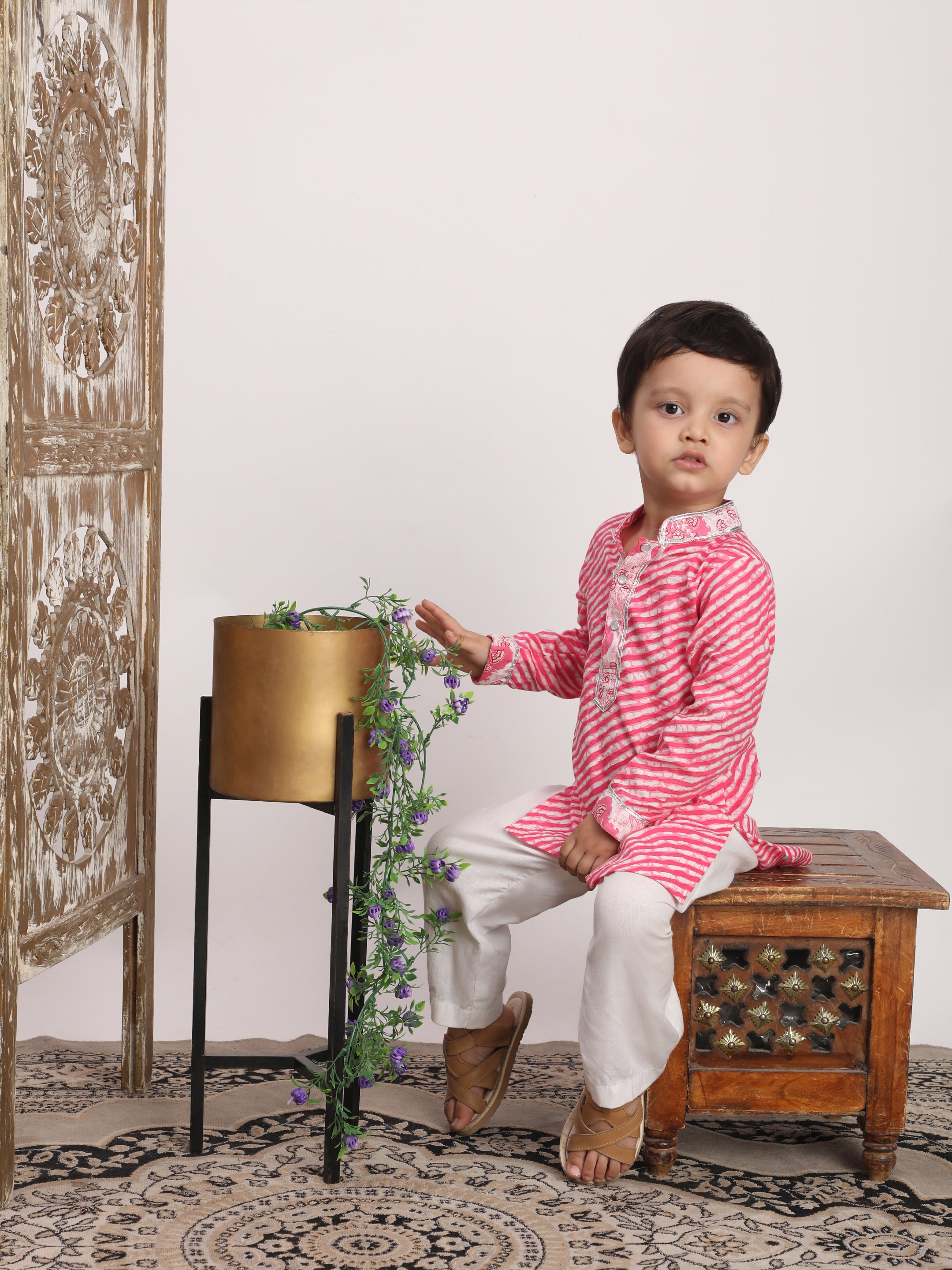 Pink floral Sharara and kurta sibling set-T-Pinfloralset