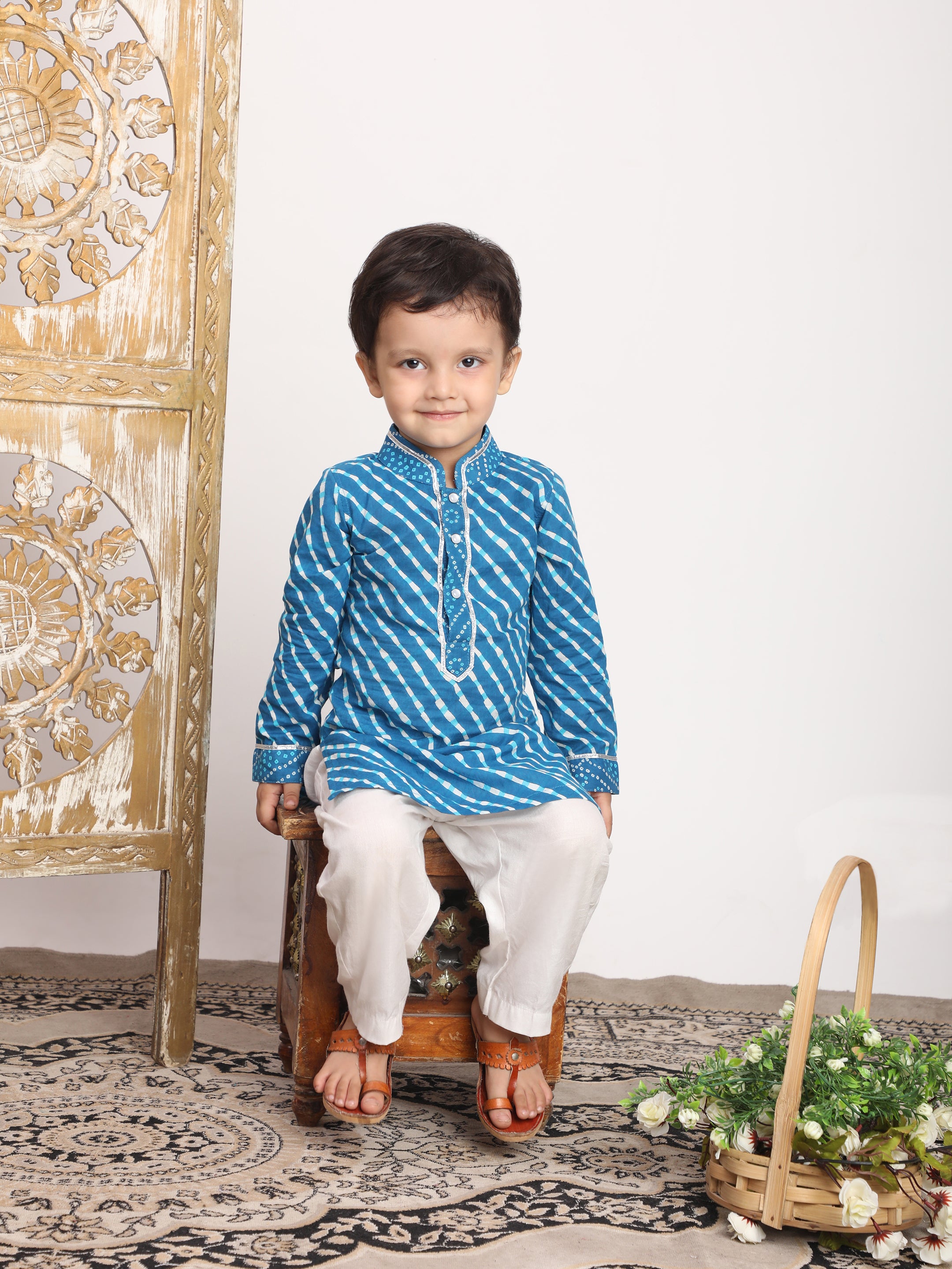 Leheriyya kurta with pajama -Blue