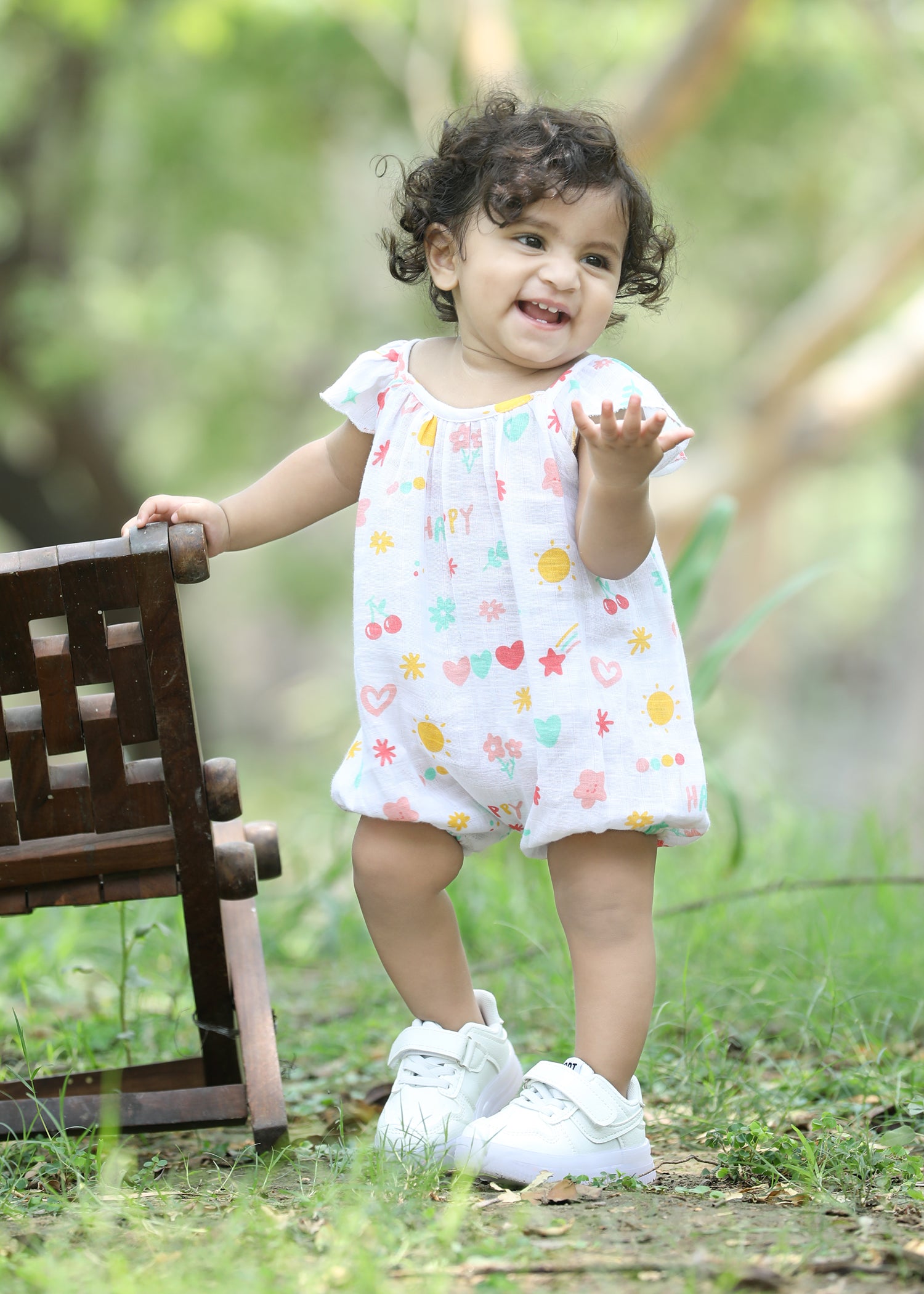 Muslin hip length girls romper-T-HTR