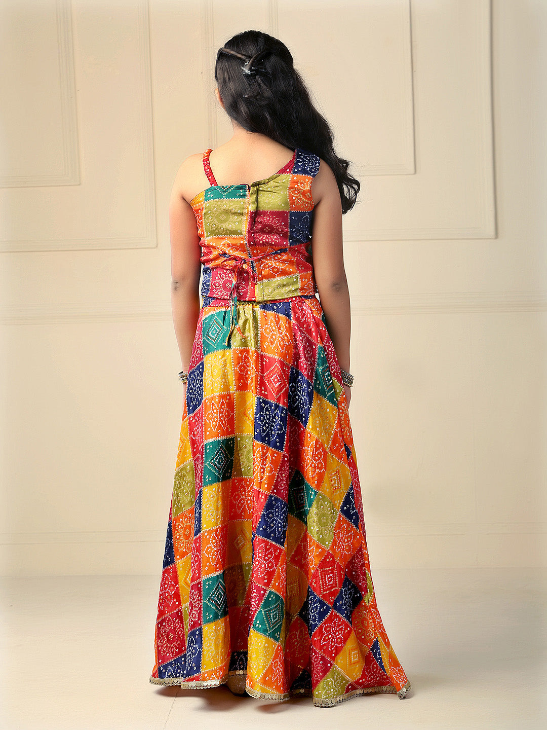 Chunri print chinon lehenga-Multicolour