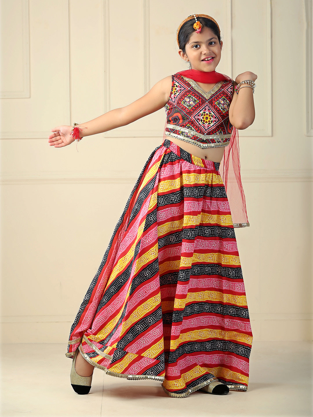 Cotton printed  lehenga and choli with dupatta-Multicoloured