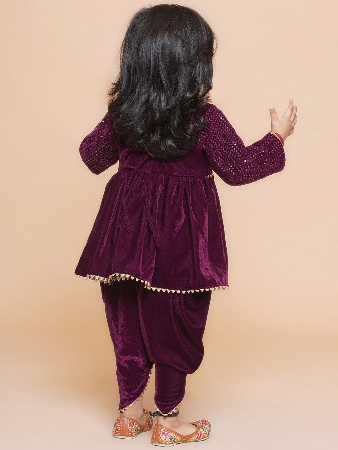 Velvet waterwork dhoti set -Wine