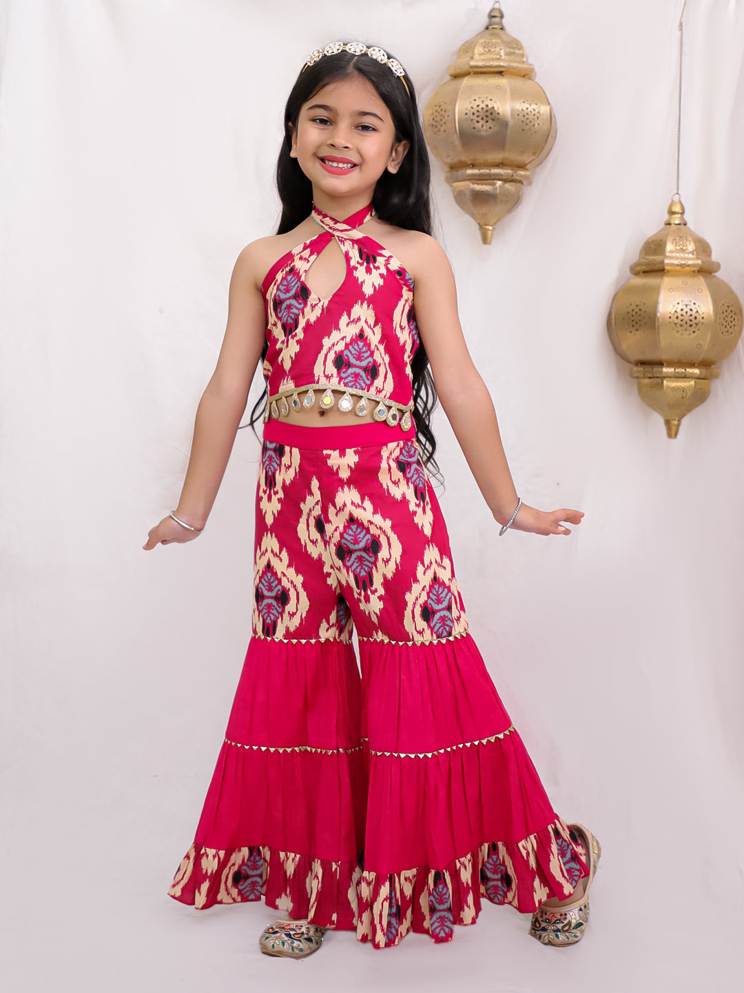 Printed Cotton Top and Sharara set-T-Redprintsh