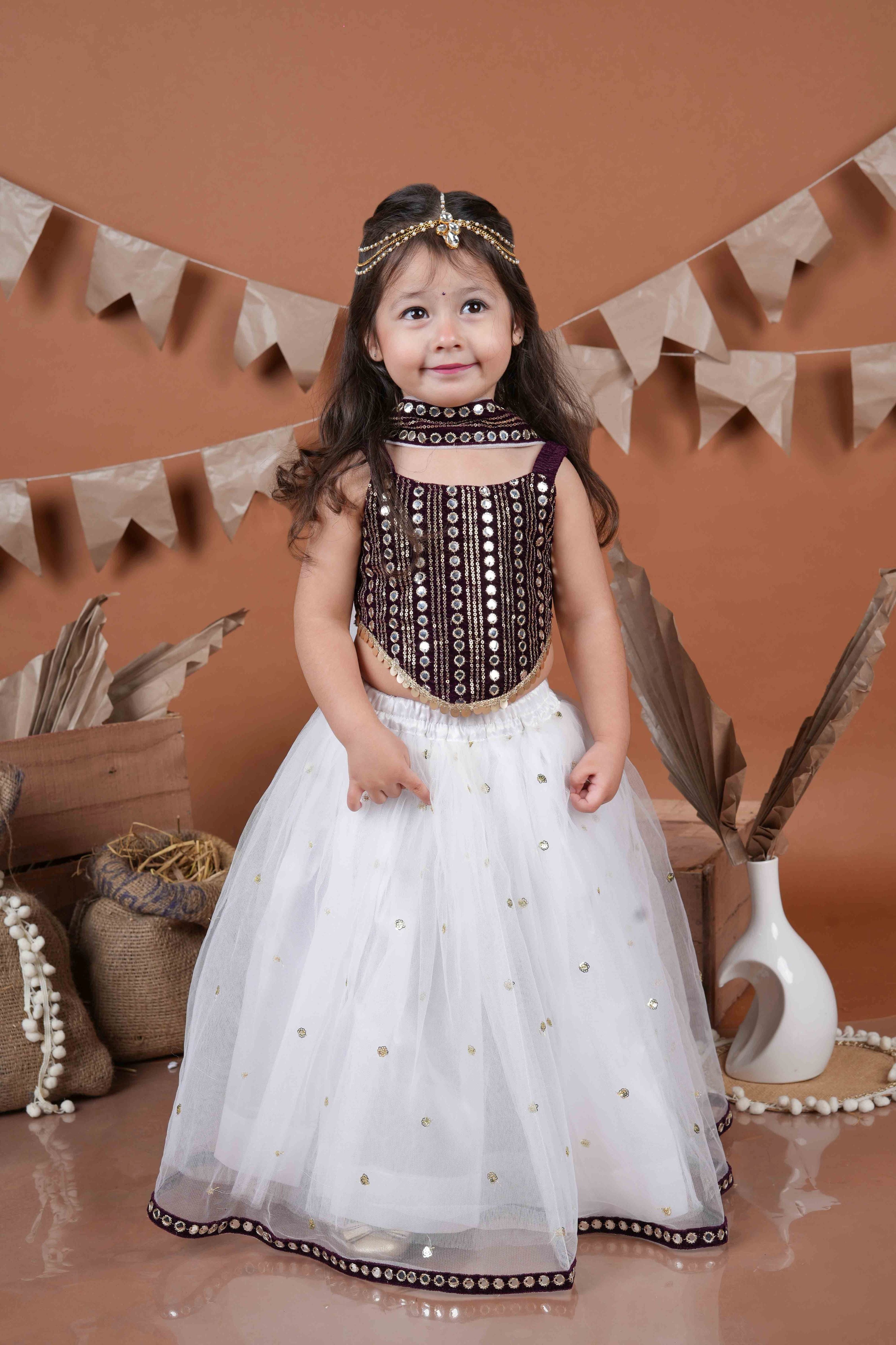 Velvet burgundy choli with lehenga -T-WHBOOTY