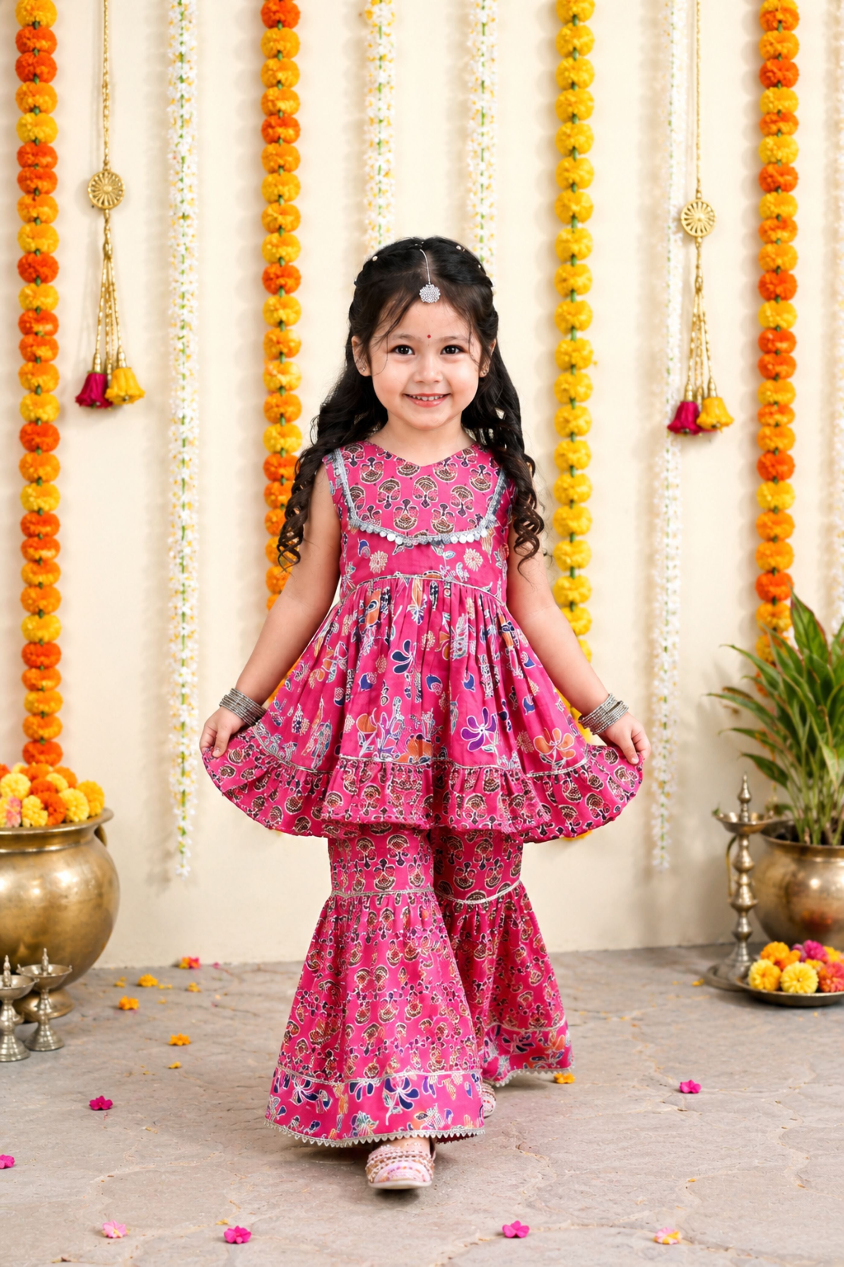 printed cotton sleeveless sharara suit-T-Pinkmoresh