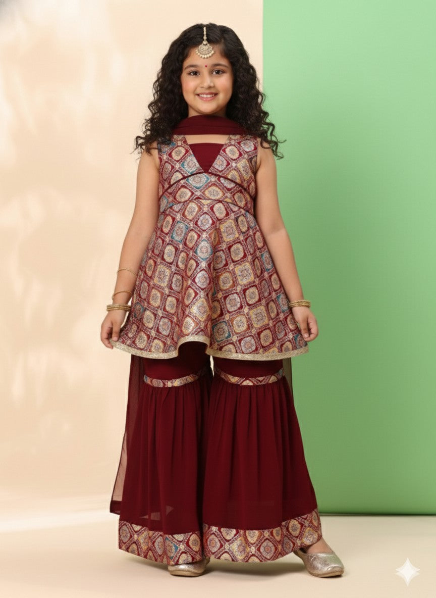 Beautiful brocade kurti with sharara