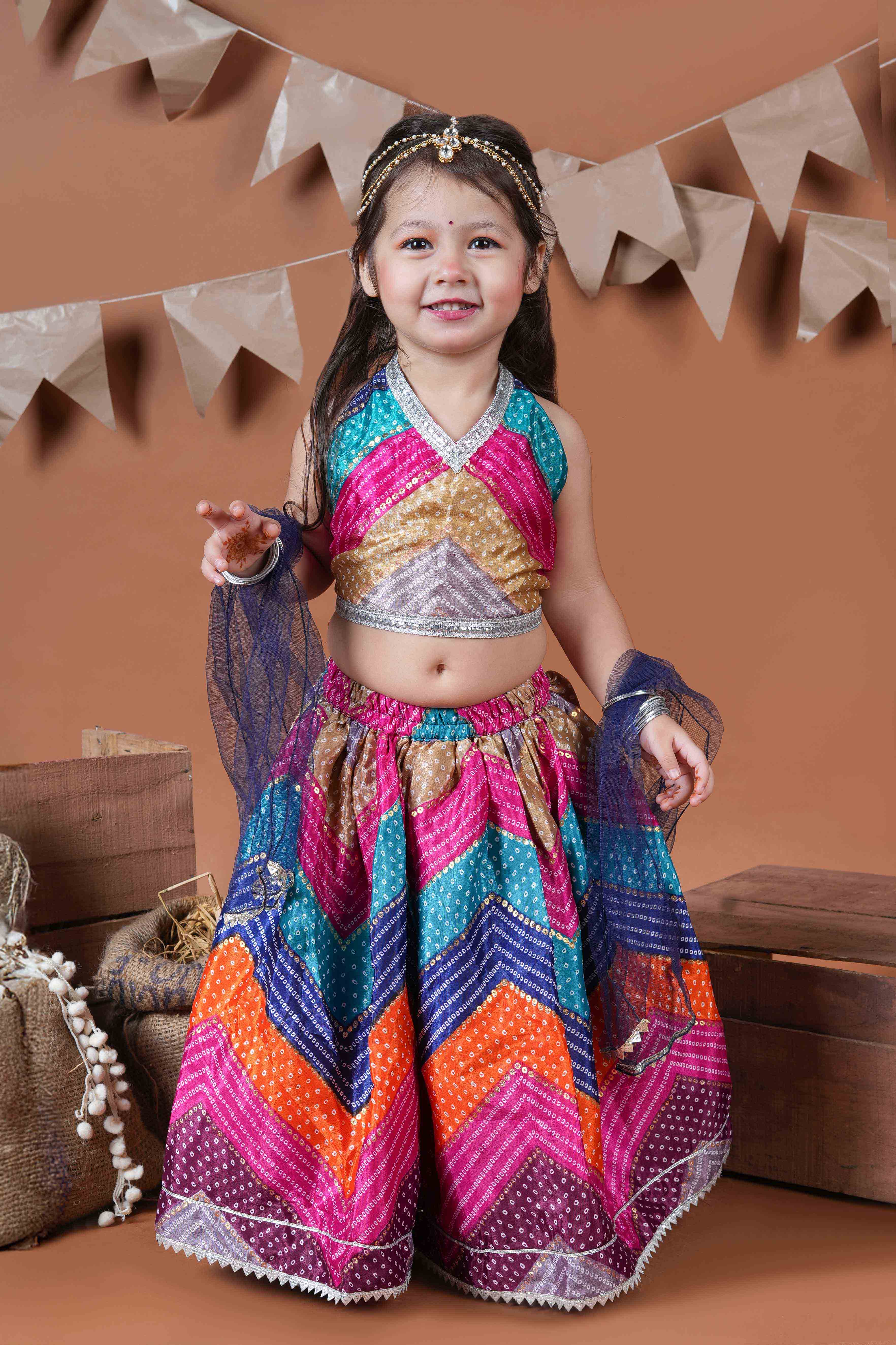 Multicolour halter neck legenga with choli -T-L1nw