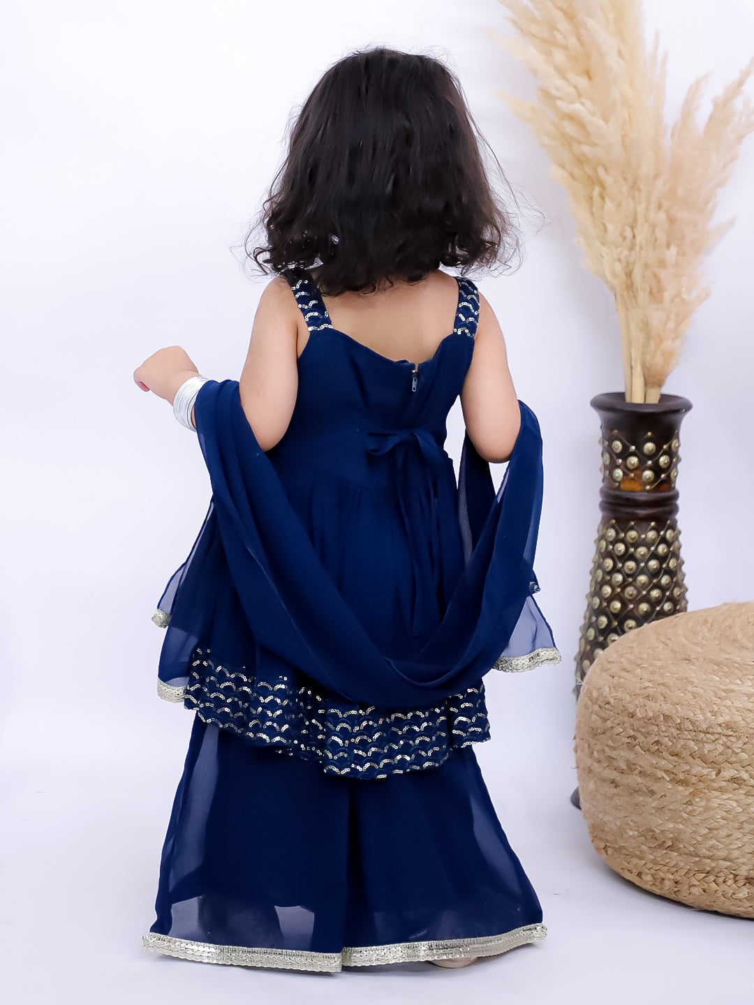 Embroidered Peplum Yop with Palazzo- Teal