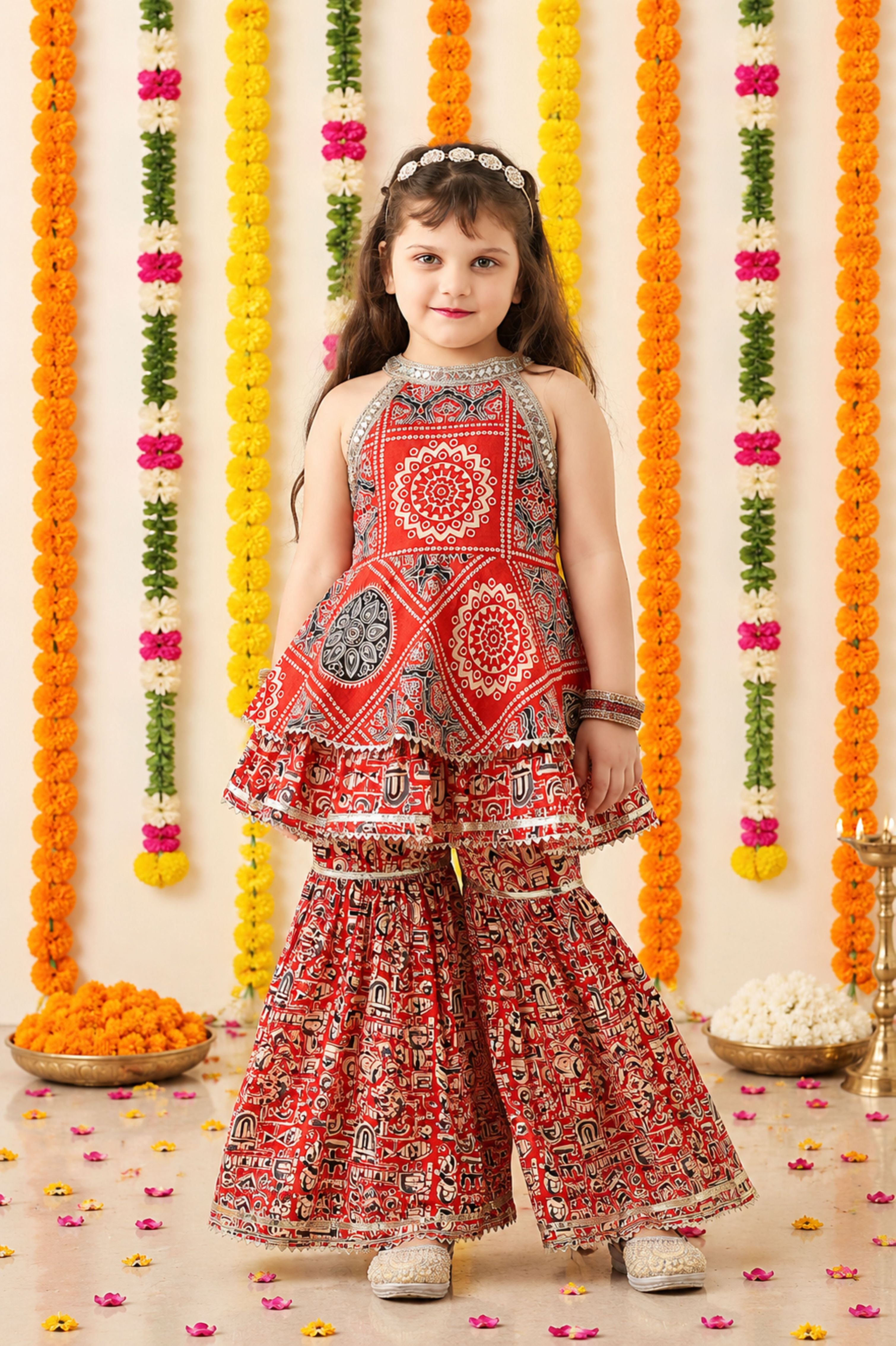 Layered cotton kurti with flared sharara-T-Doubleo