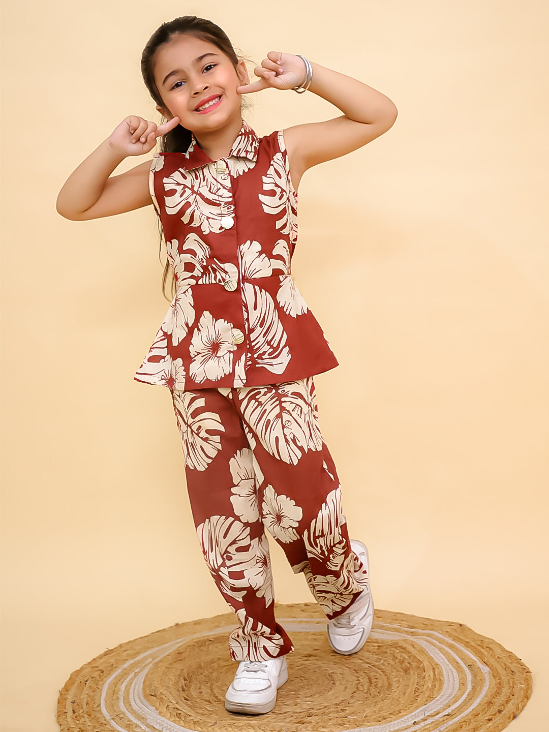 Floral Print Top and Bottom Co-ordset-T-brownfloral