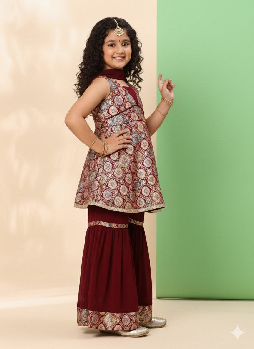 Beautiful brocade kurti with sharara