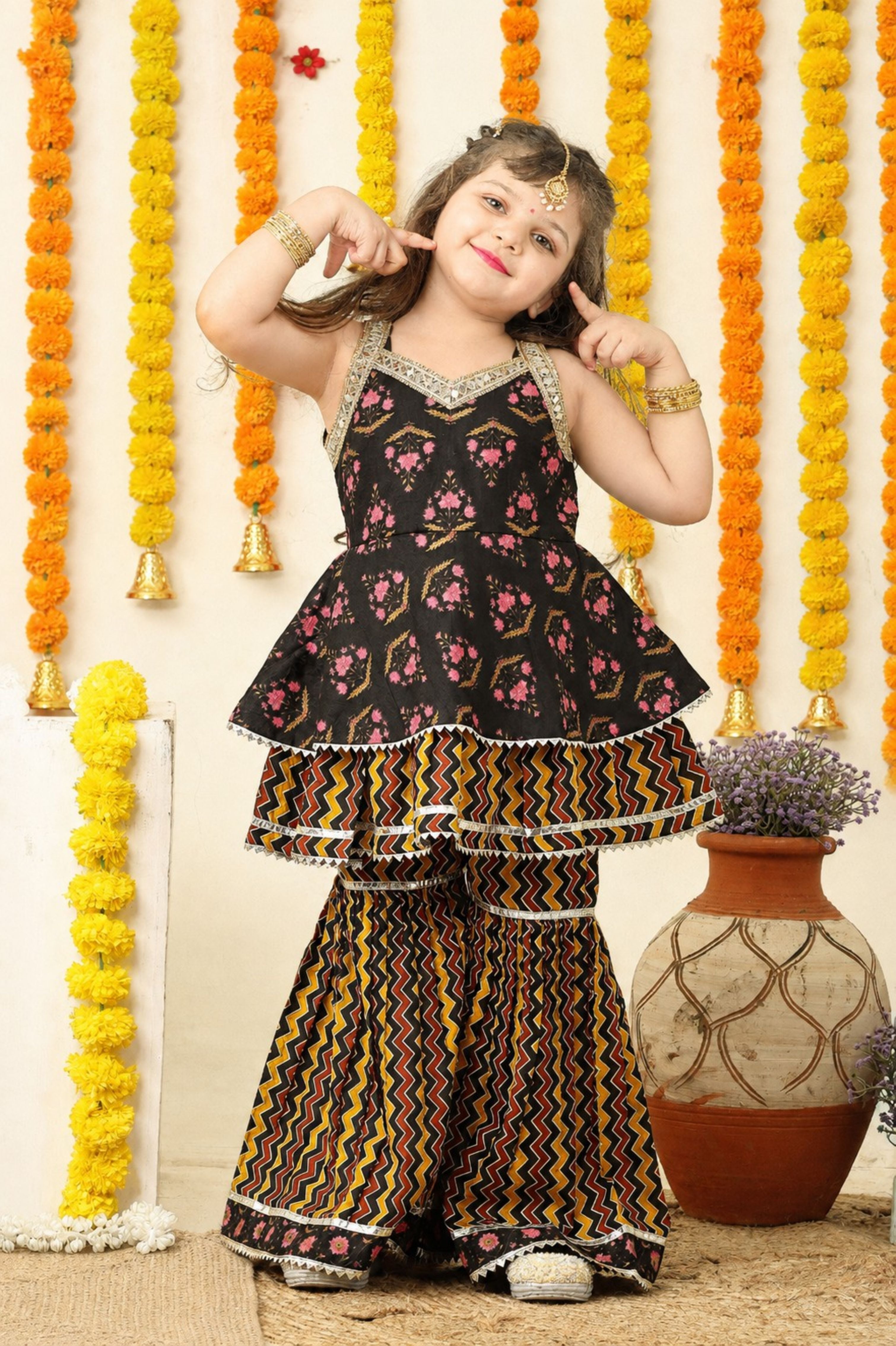 Cotton printed layered sharara suit-T-Doublezig