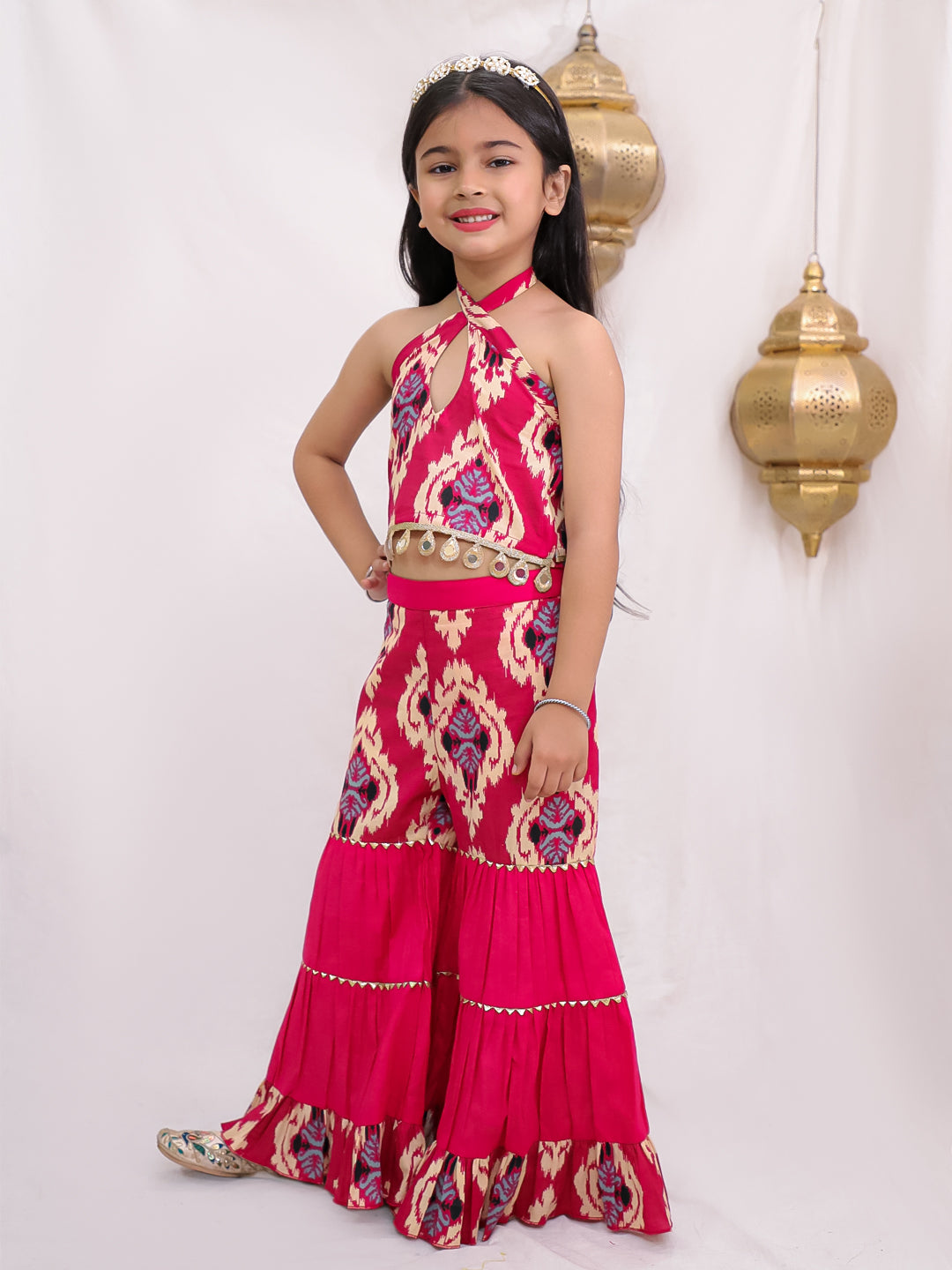 Printed Cotton Top and Sharara set-T-Redprintsh