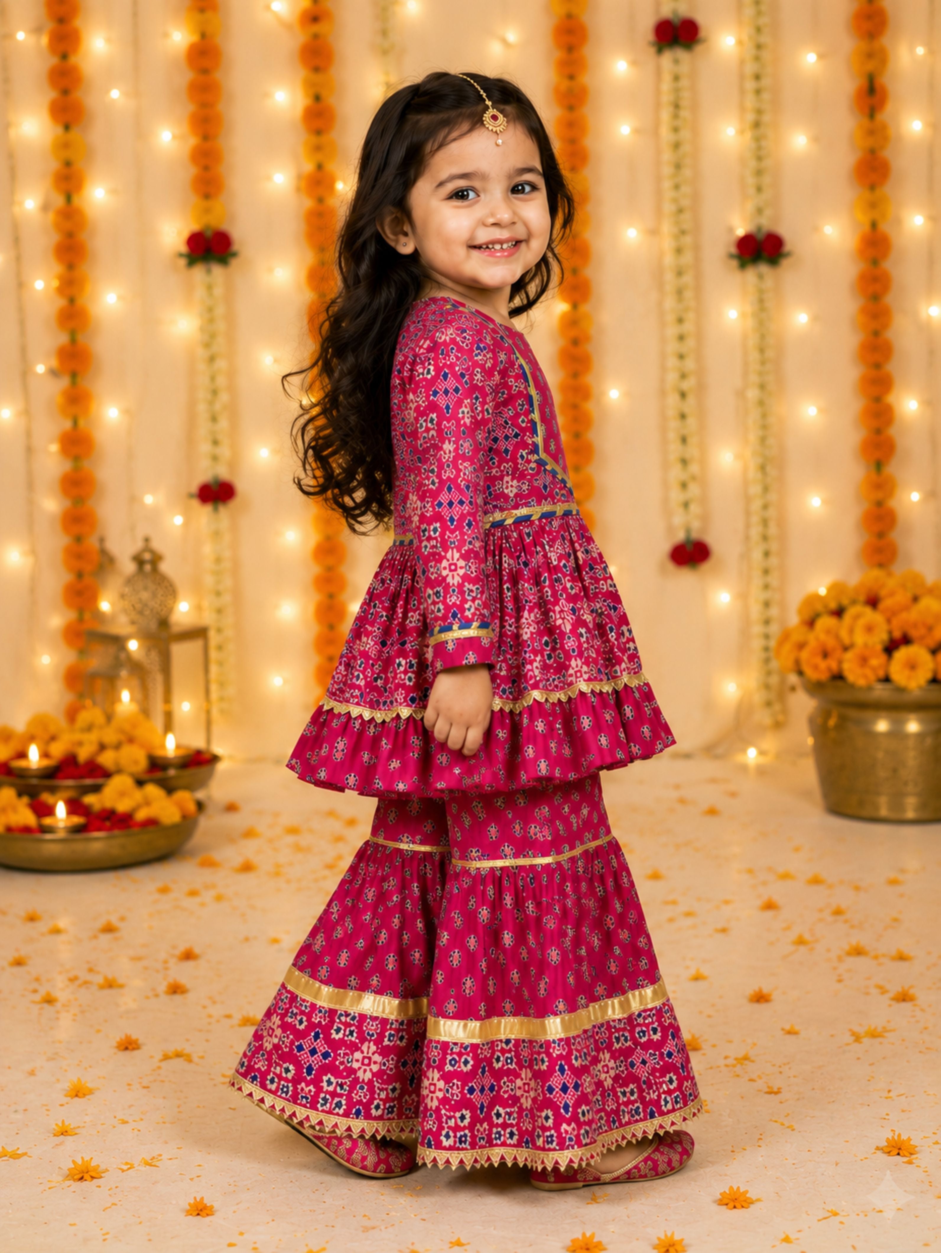 Ful Sleeves lace decorated cotton sharara suit-T-Pinkbootykurti