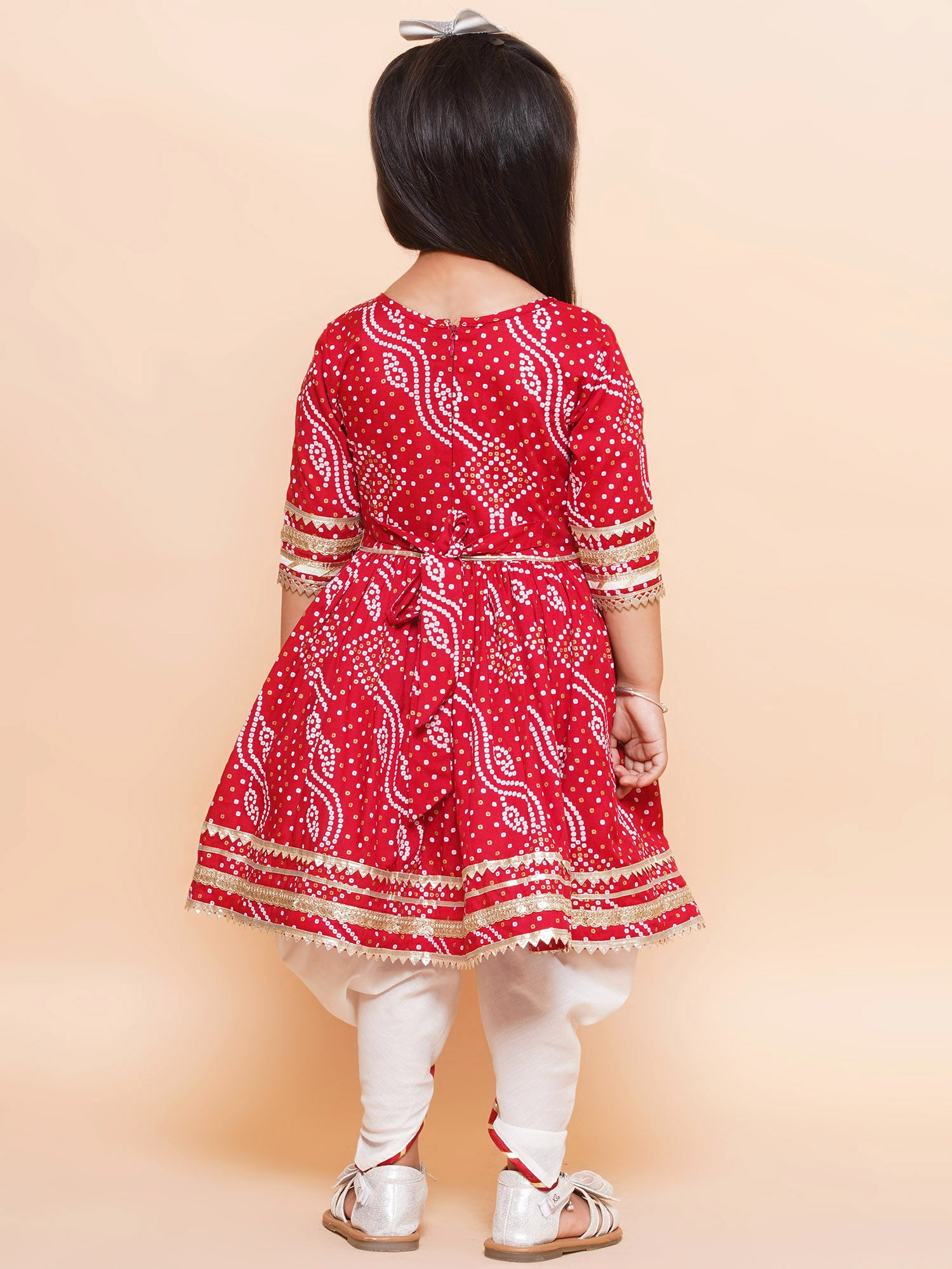 Chunriprint cotton kurti and dhoti set-Red