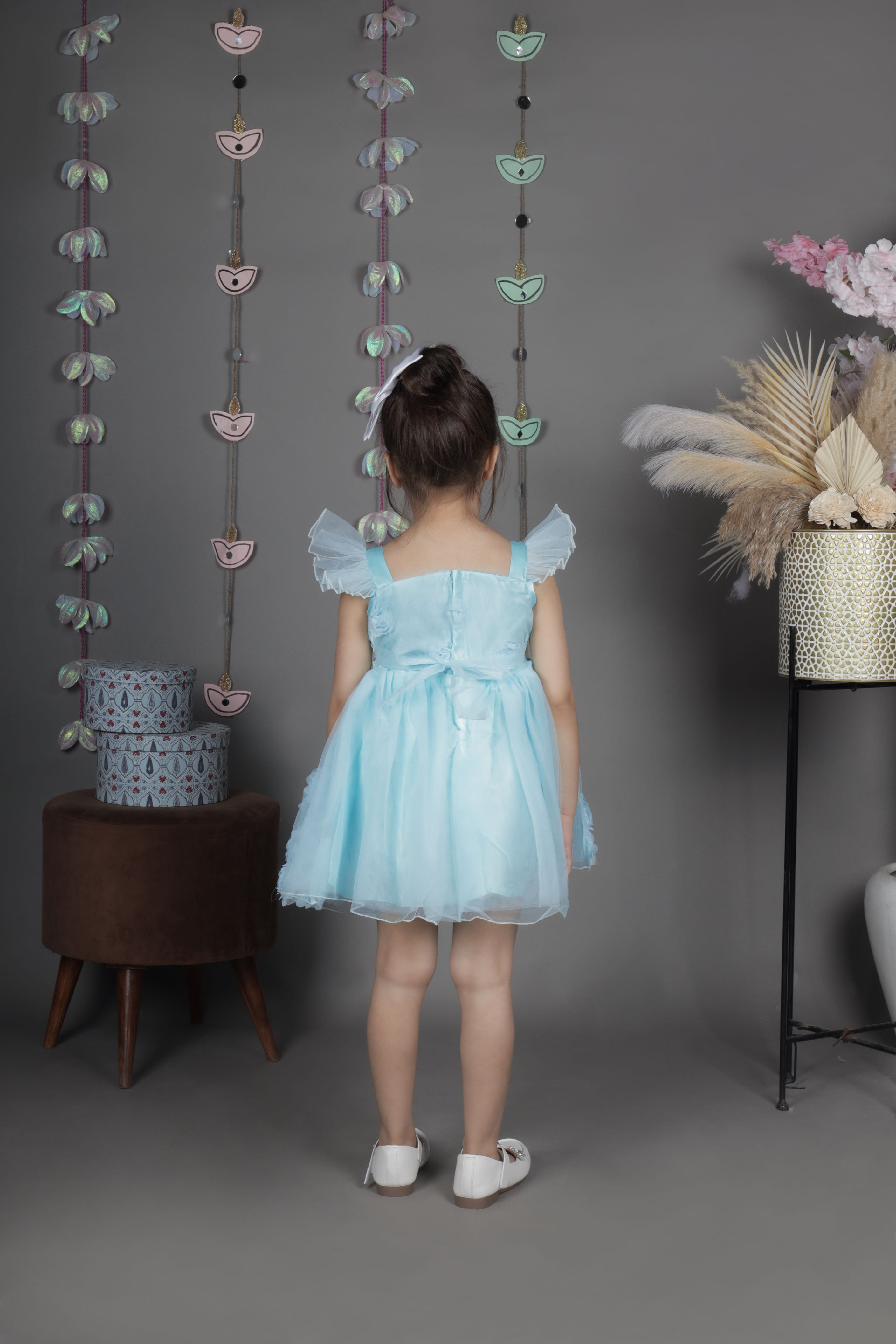 Fit and flare net party frock-Aqua Green