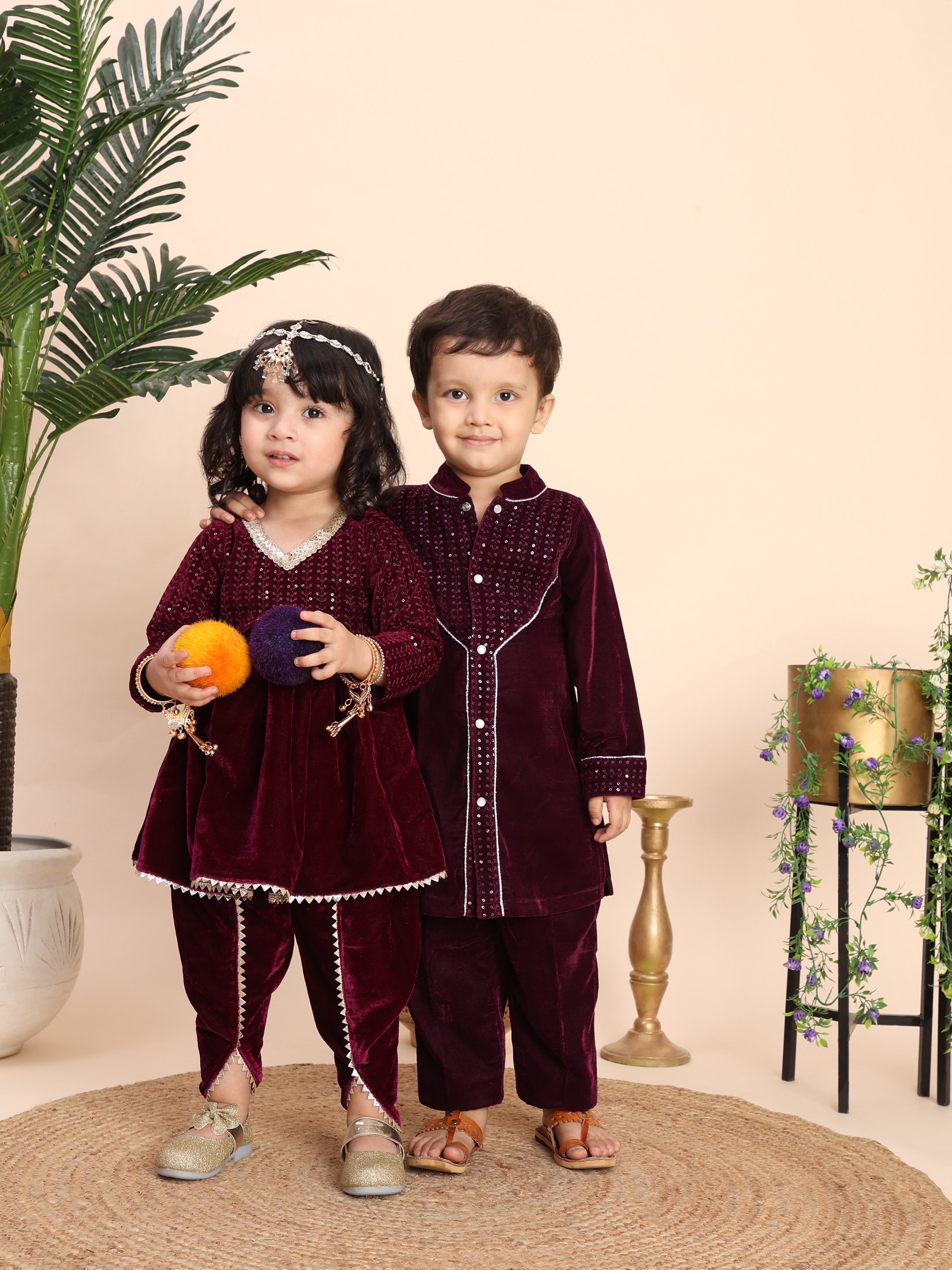 Embellished kurta and dhoti sibling set-T-WWSet