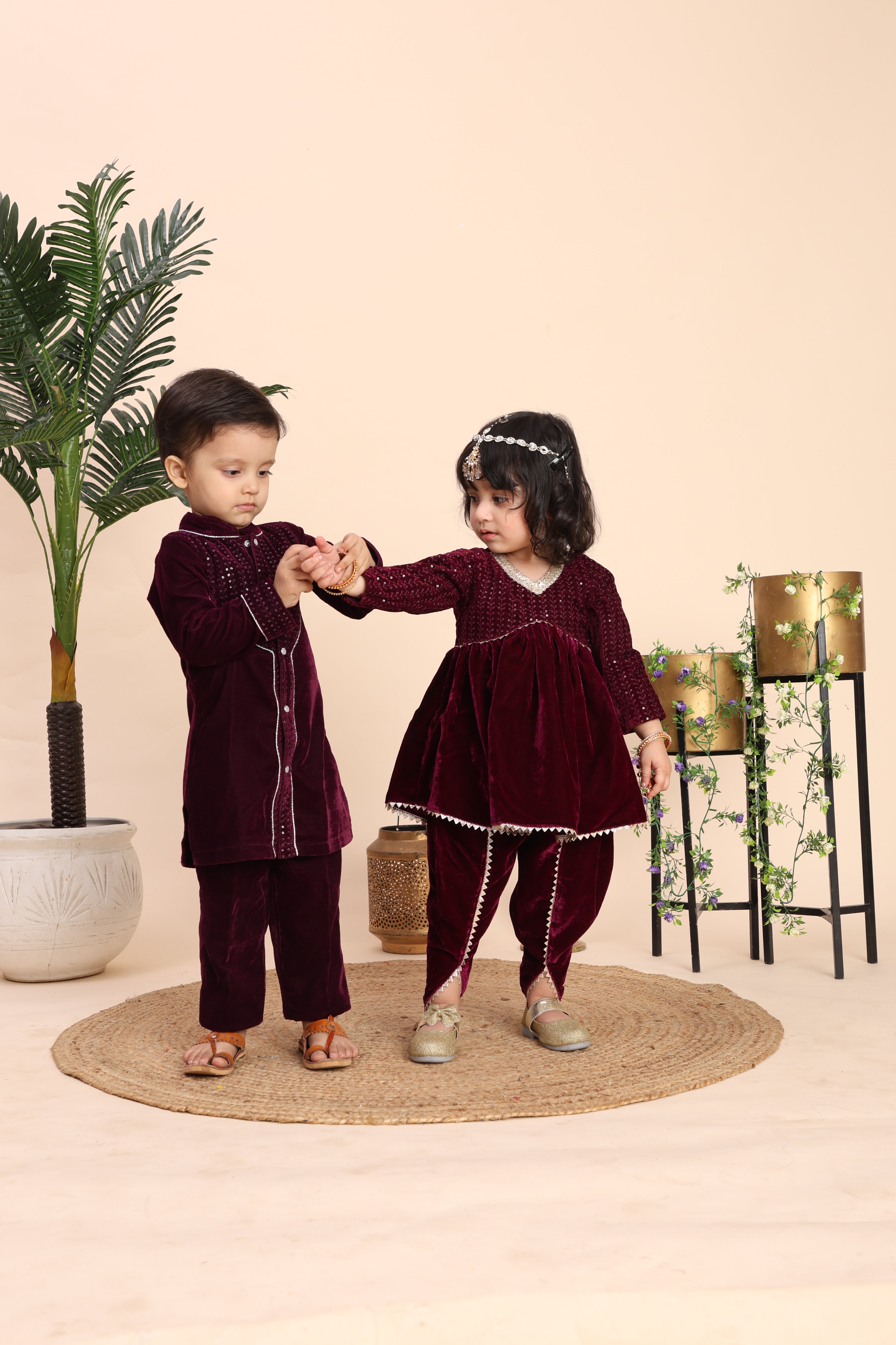 Velvet Embellished kurta with pant for boys-T-BK3