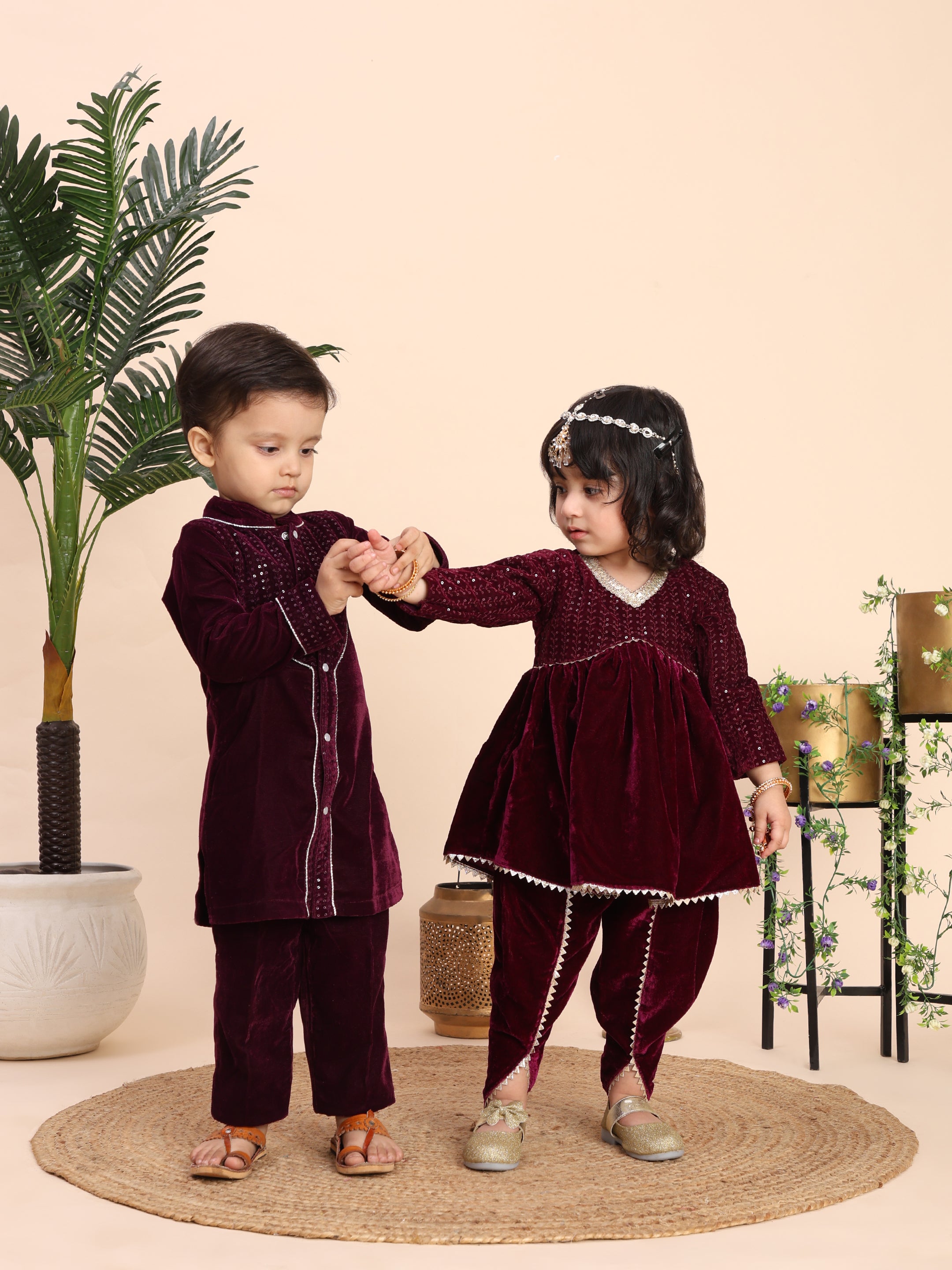 Embellished kurta and dhoti sibling set-T-WWSet