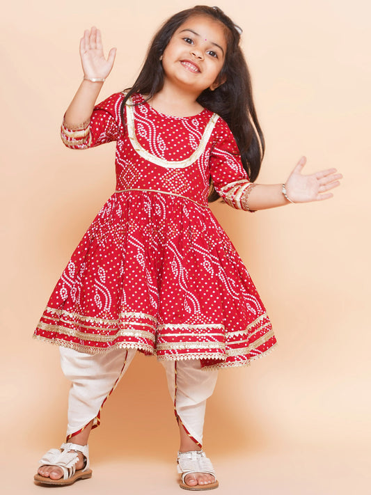 Chunriprint cotton kurti and dhoti set-Red