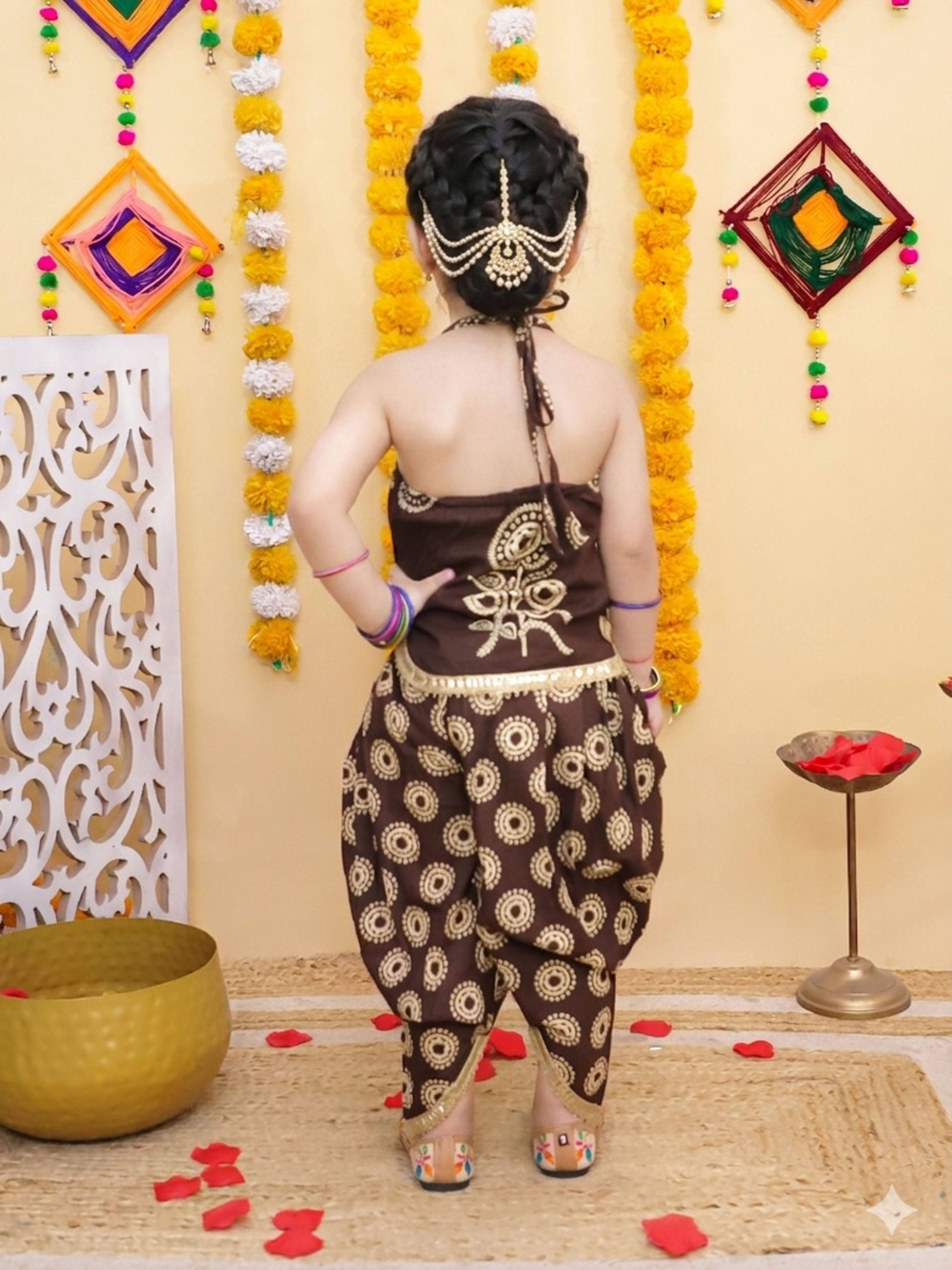 Halterneck printed dhoti with kurti -TBrowndh
