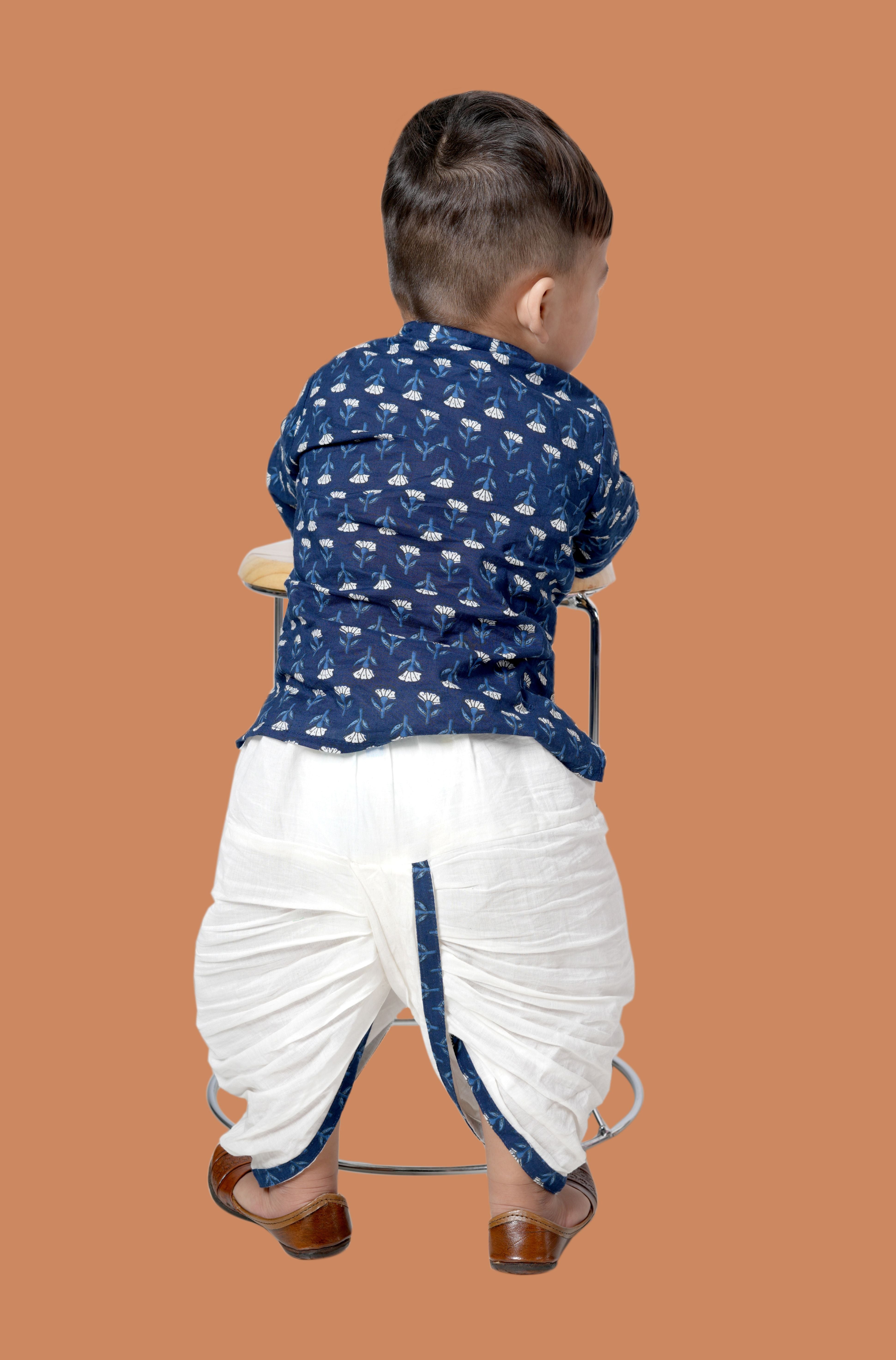 Printed cotton kurta with dhoti-T-Navykurta