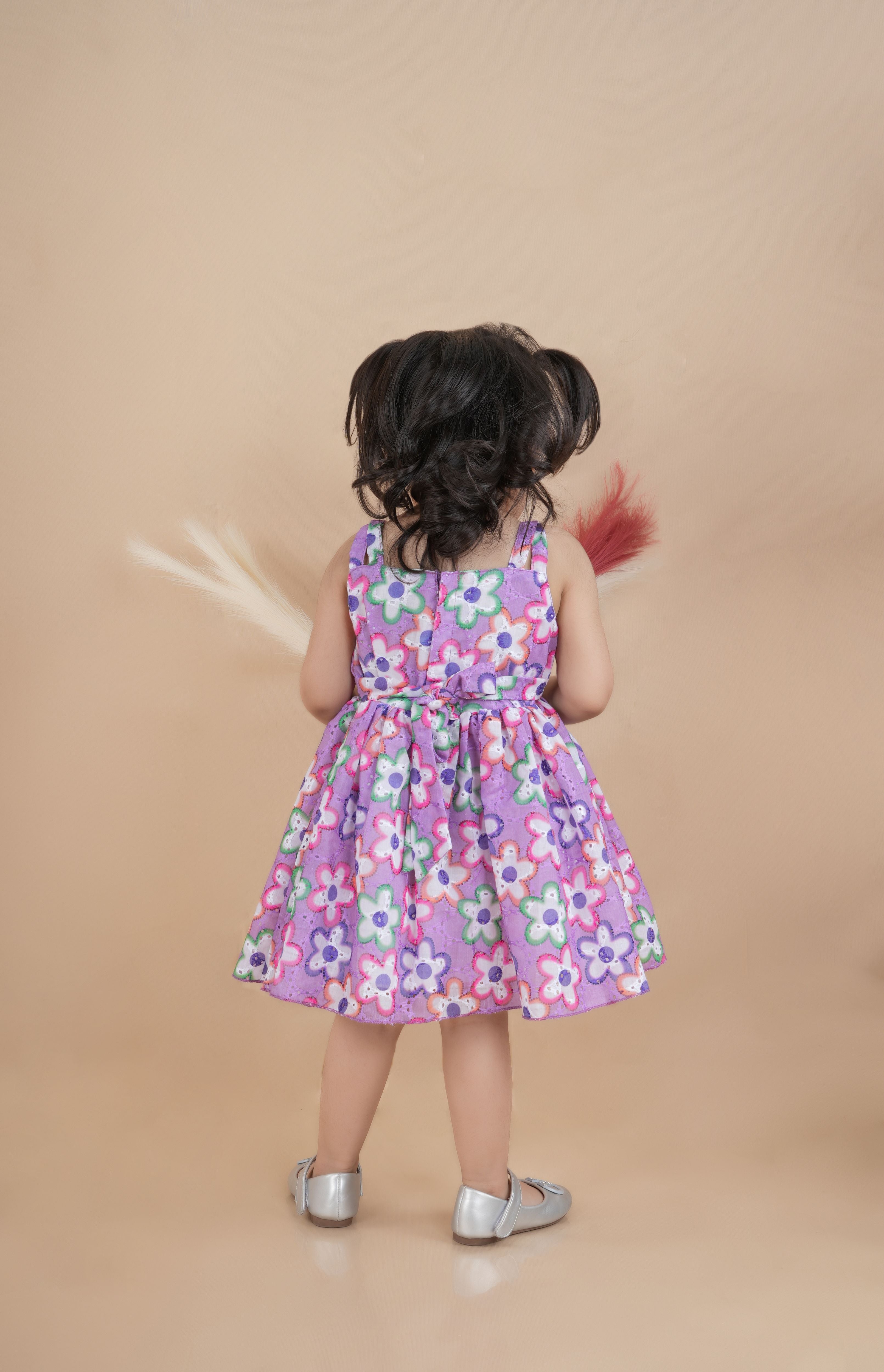 Printed cotton hakuba frock-T-purplhak