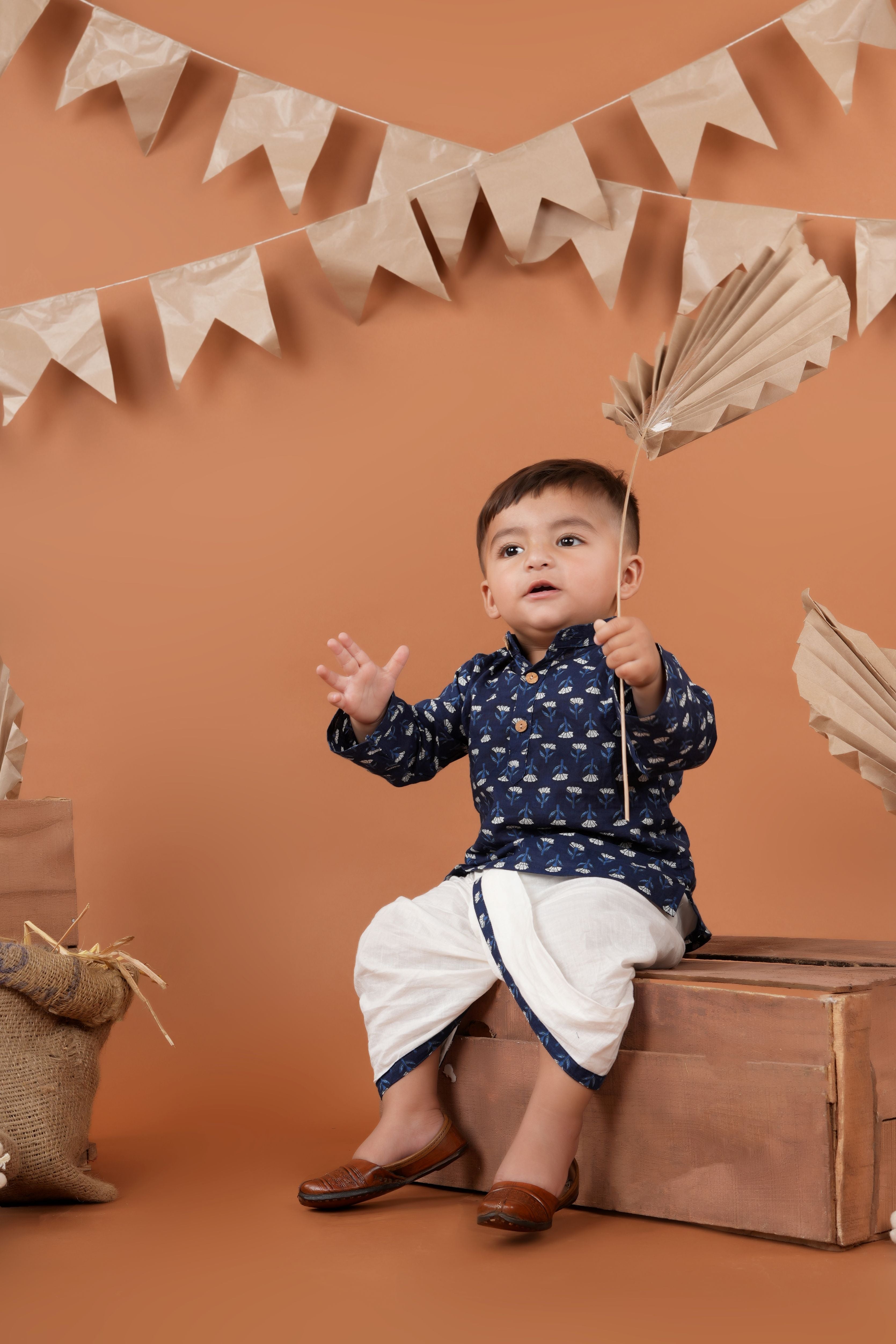 Printed cotton kurta with dhoti-T-Navykurta