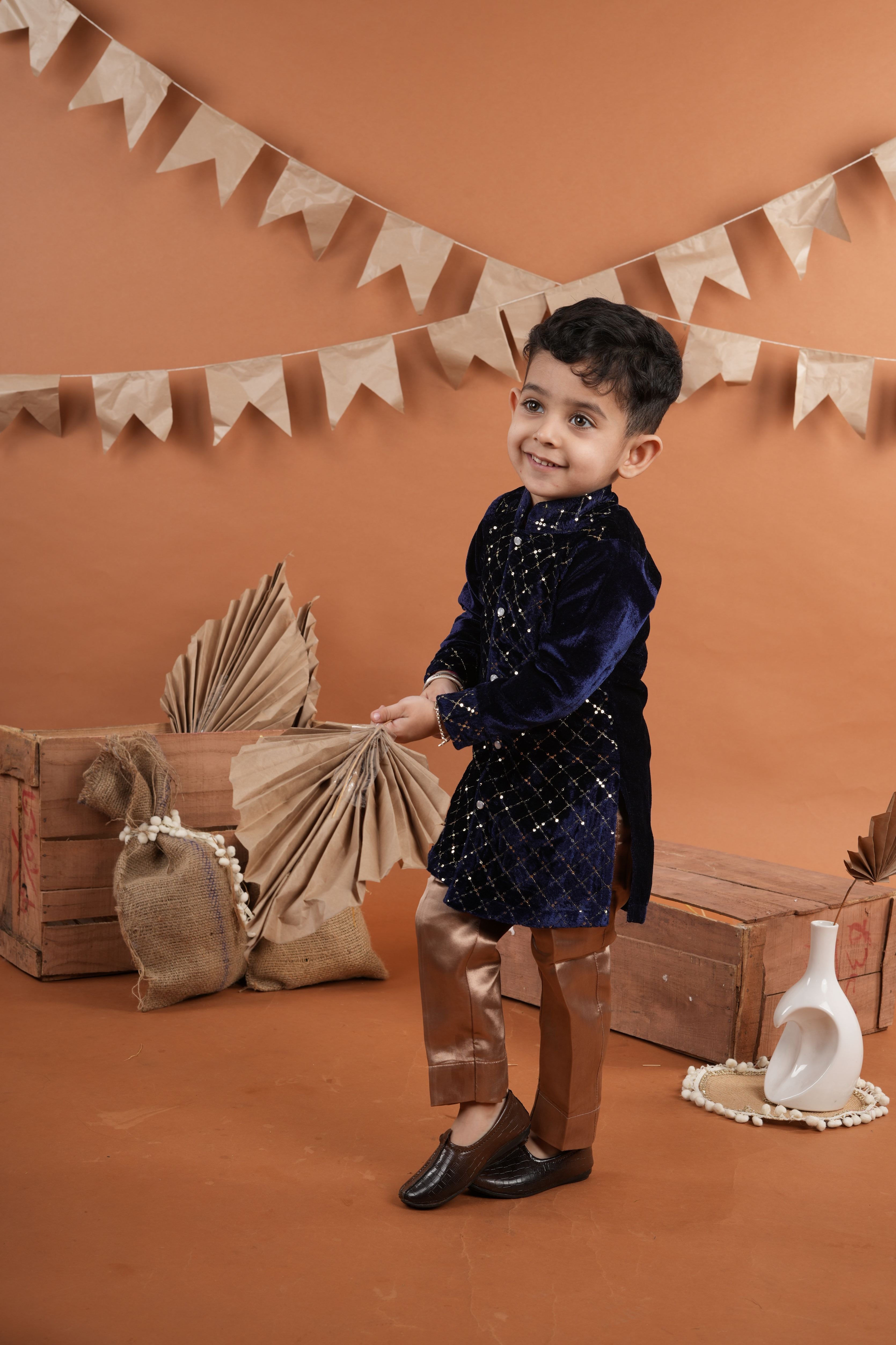 Velvet embroidered kurta with Pant for boys-T-BK4