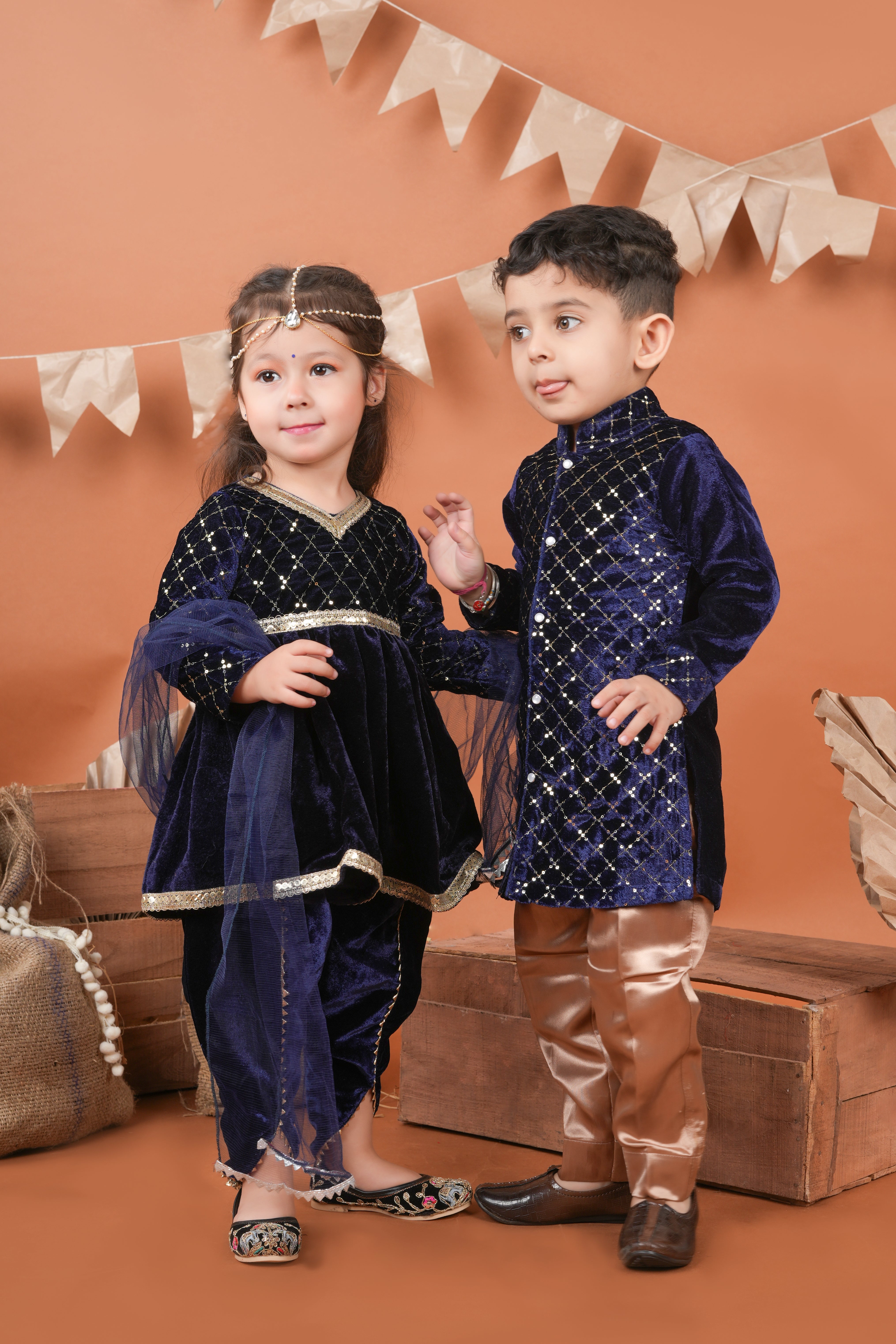 Velvet embroidered kurta with Pant for boys-T-BK4