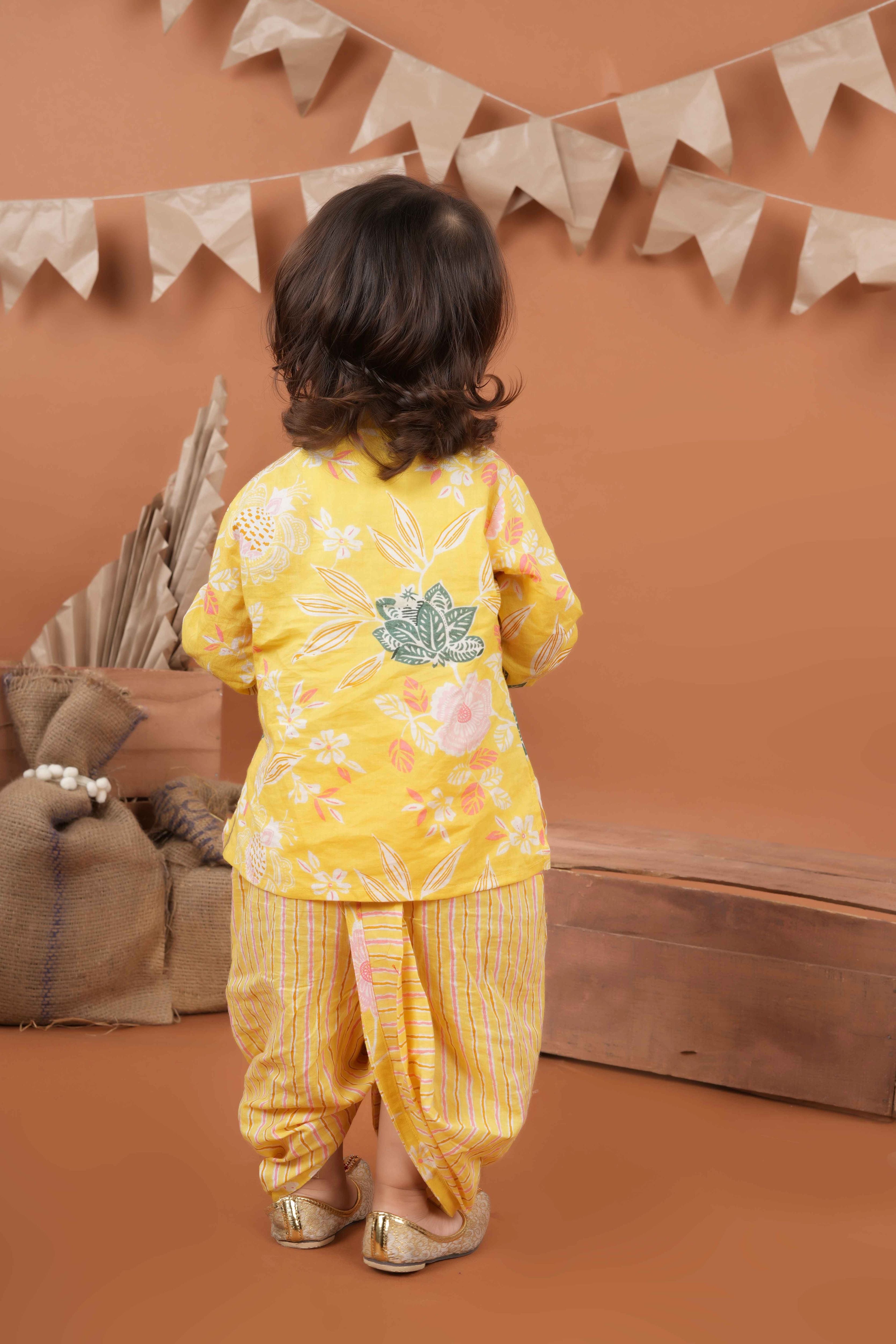 Floral Print cotton kurta and dhoti set-T-Yellokurta
