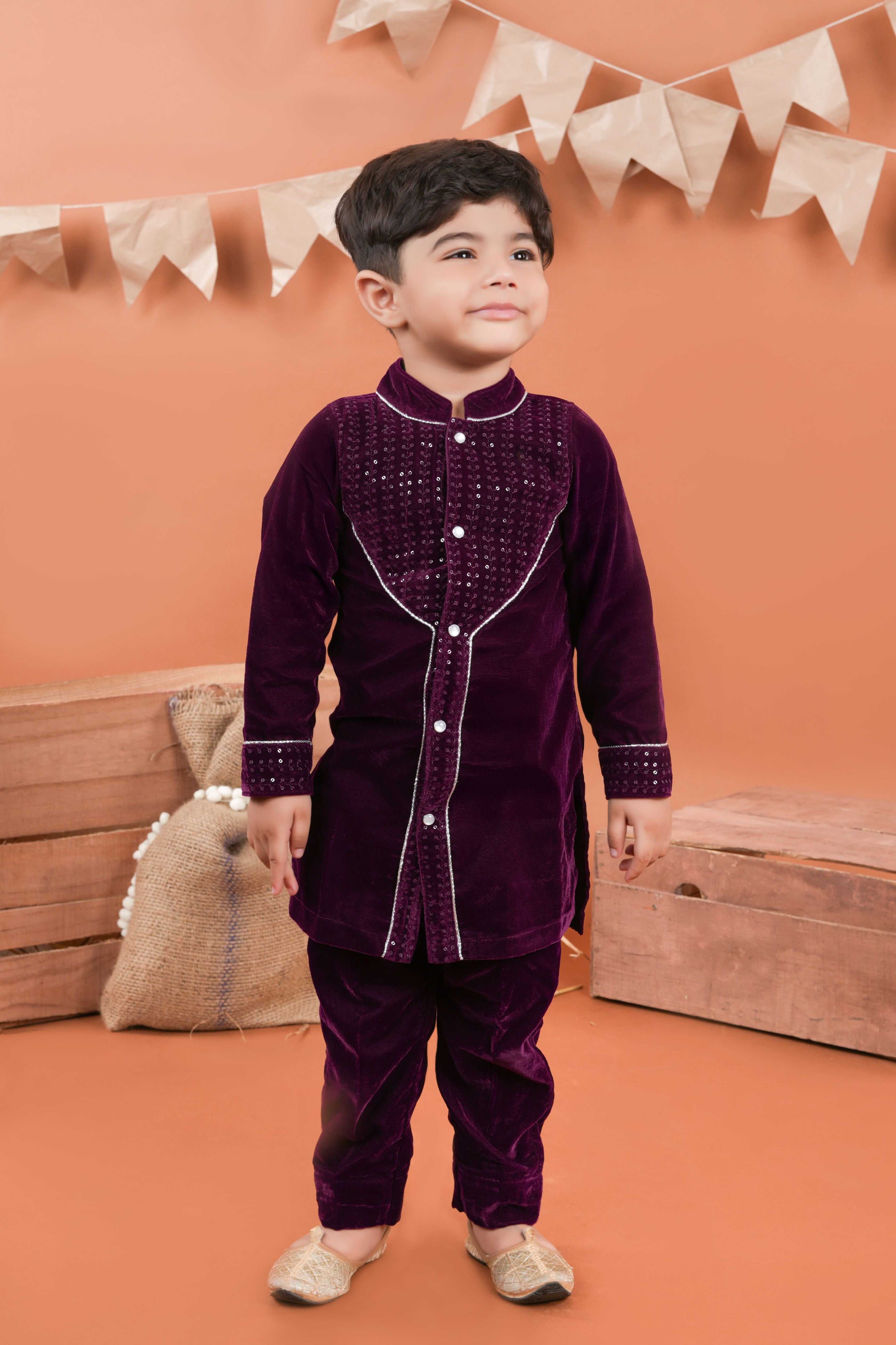 Velvet Embellished kurta with pant for boys-T-BK3