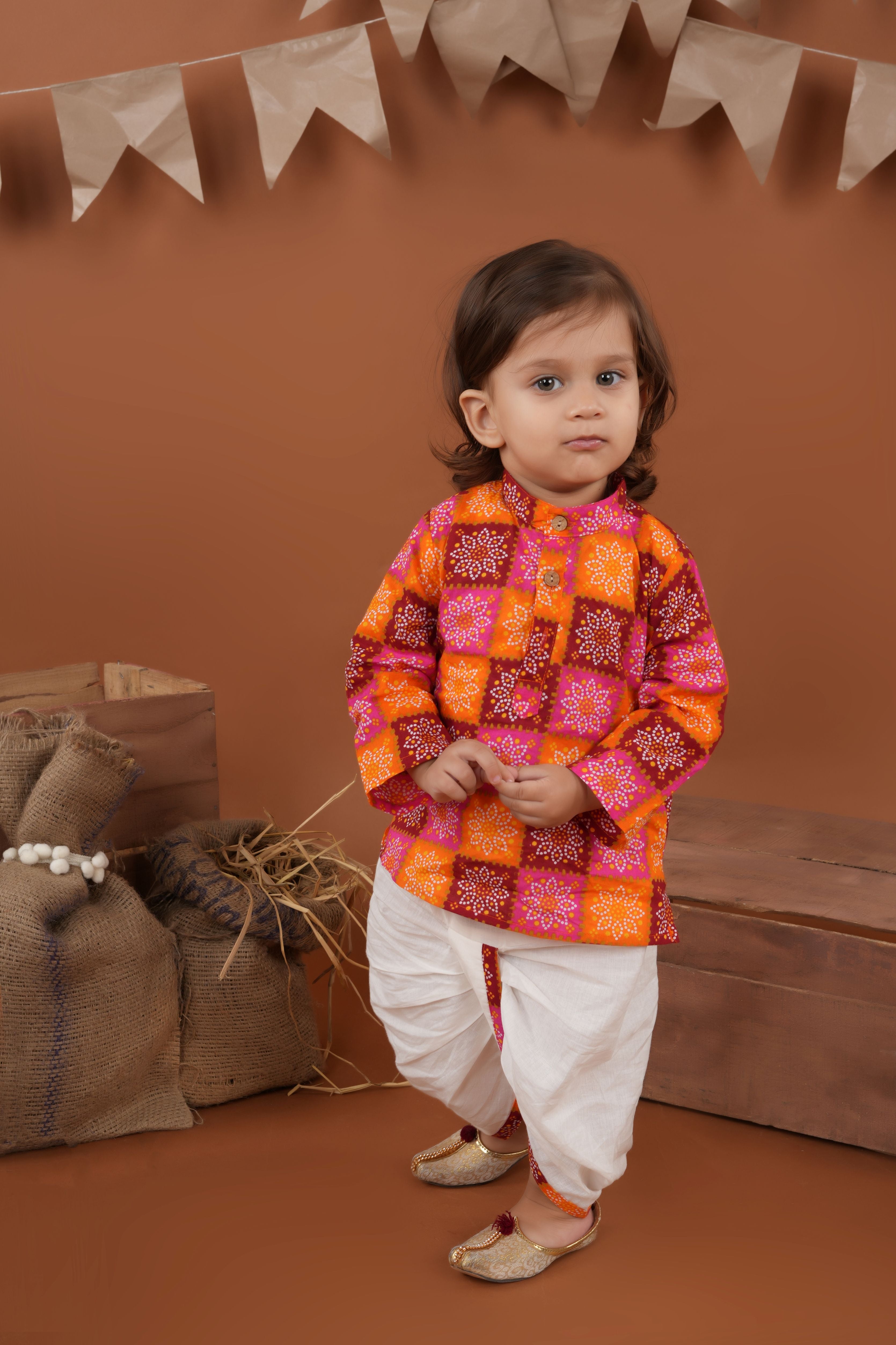 Printed cotton kurta and dhoti set-T-Orangekurta