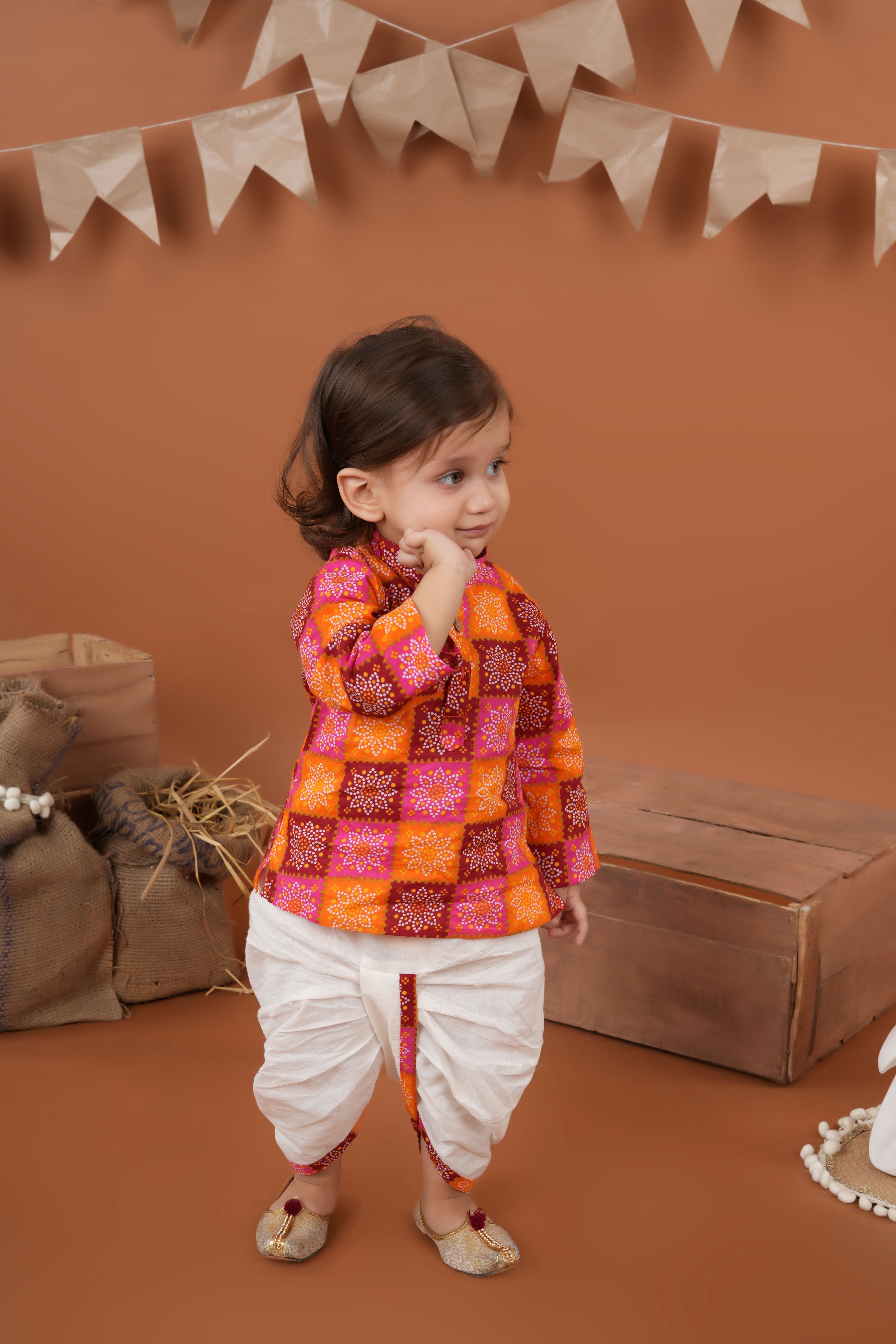 Printed cotton kurta and dhoti set-T-Orangekurta